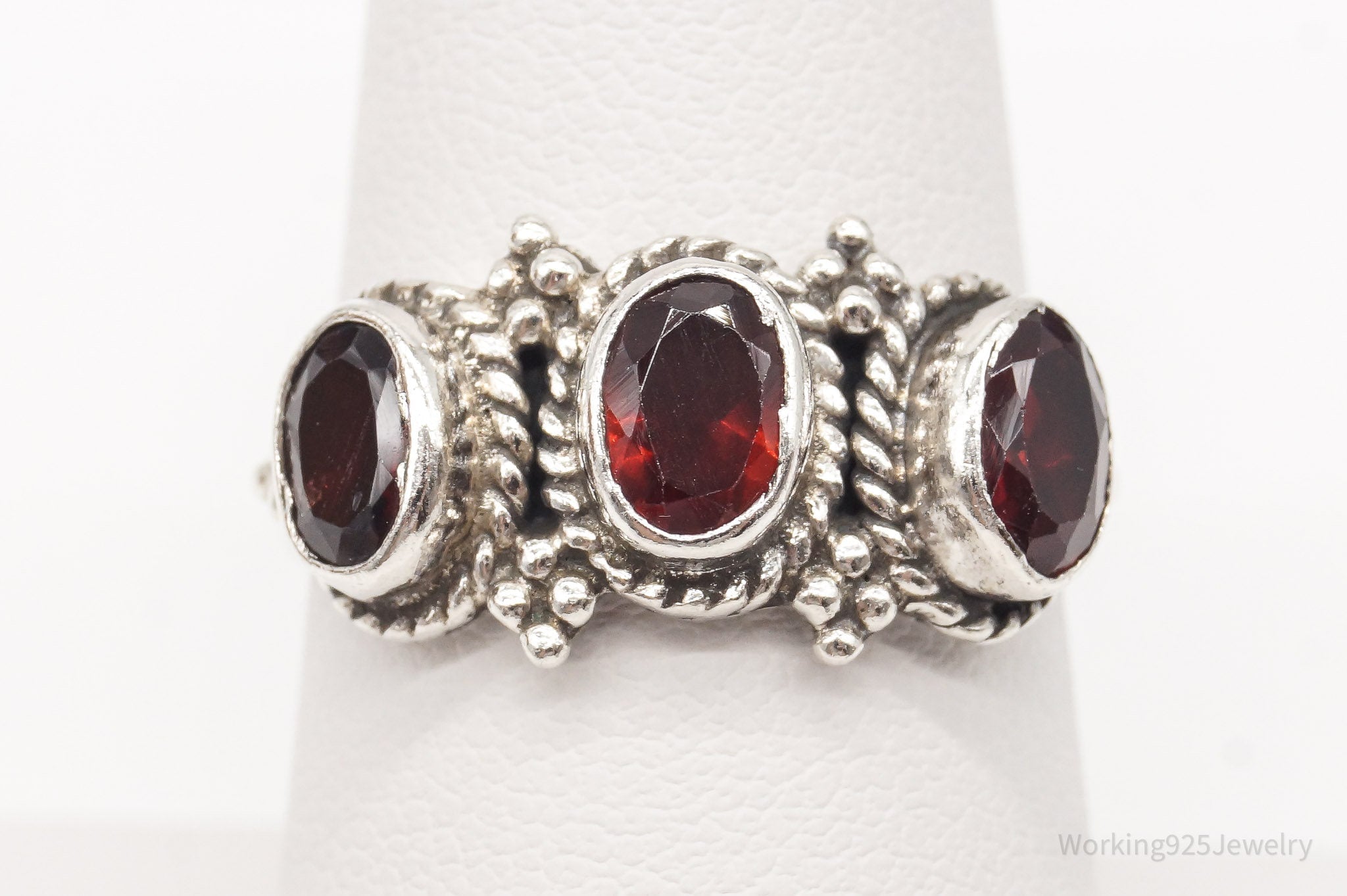 Vintage Garnet Sterling Silver Ring - Size 8