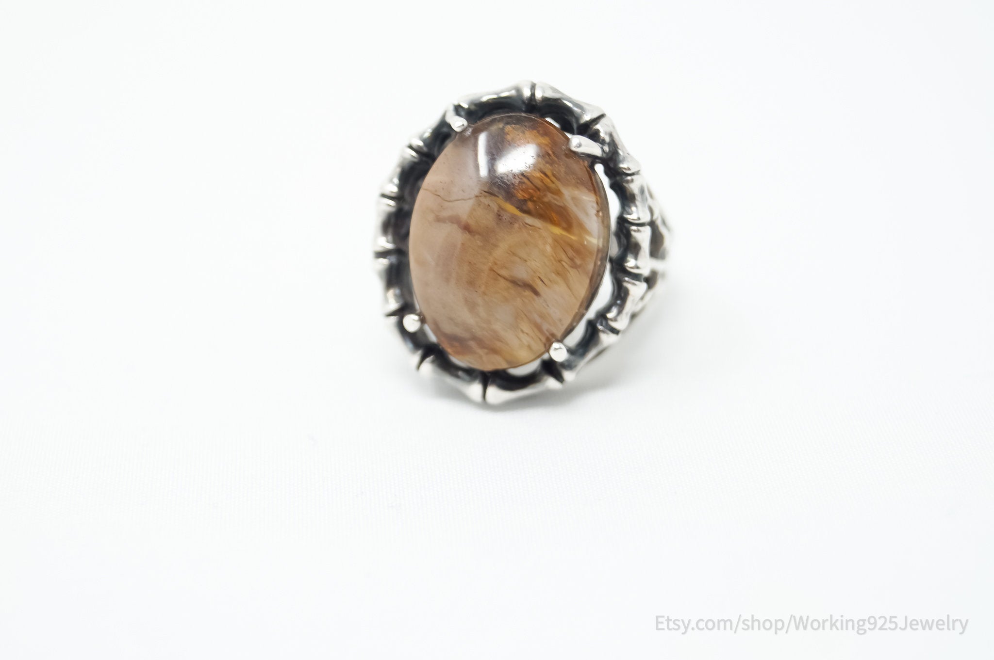 Vintage Jasper Southwestern Bamboo Design Sterling Silver Ring - Size 7.25