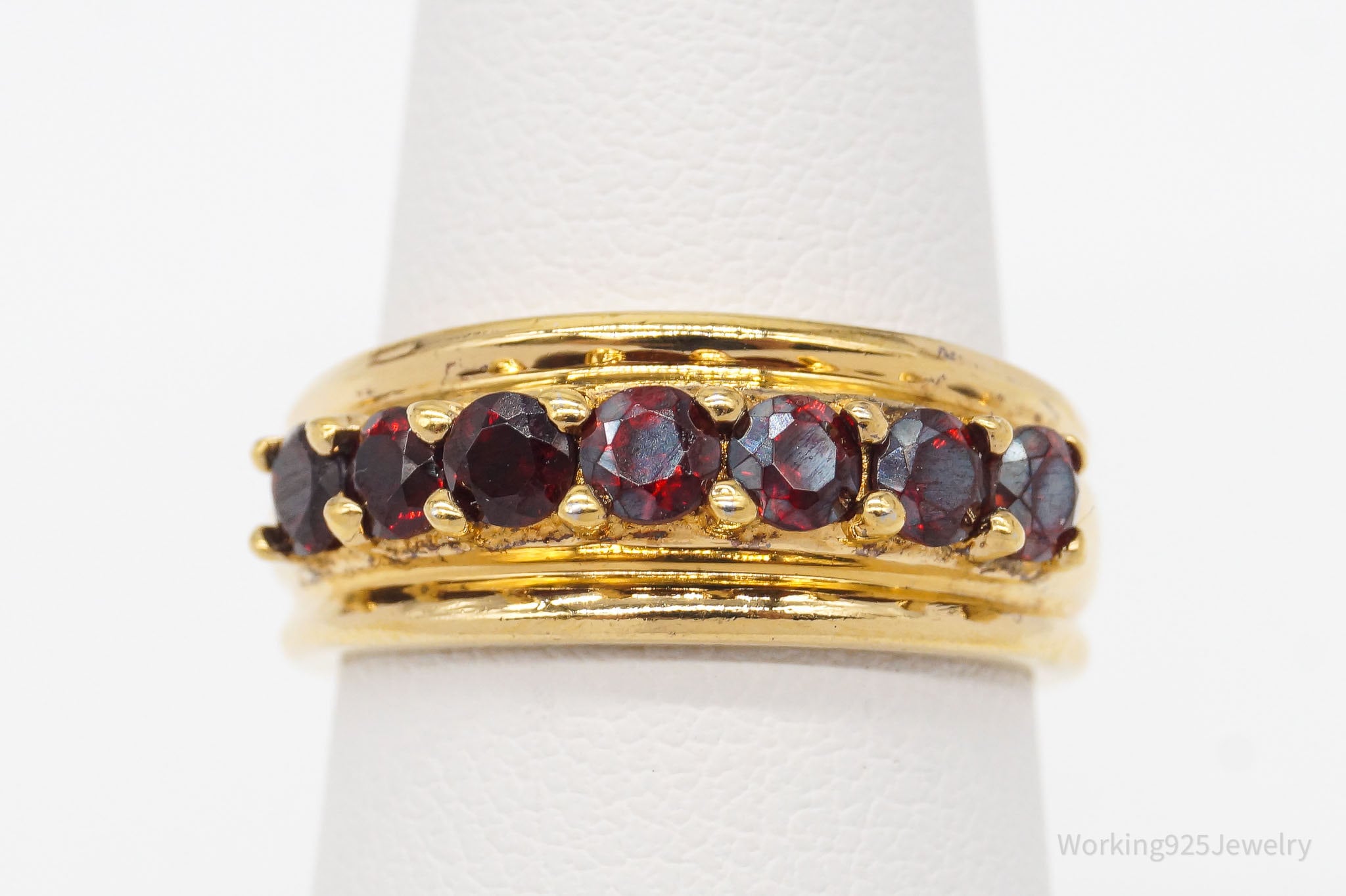 Vintage Garnet Gold Vermeil Sterling Silver Ring - Size 5.75