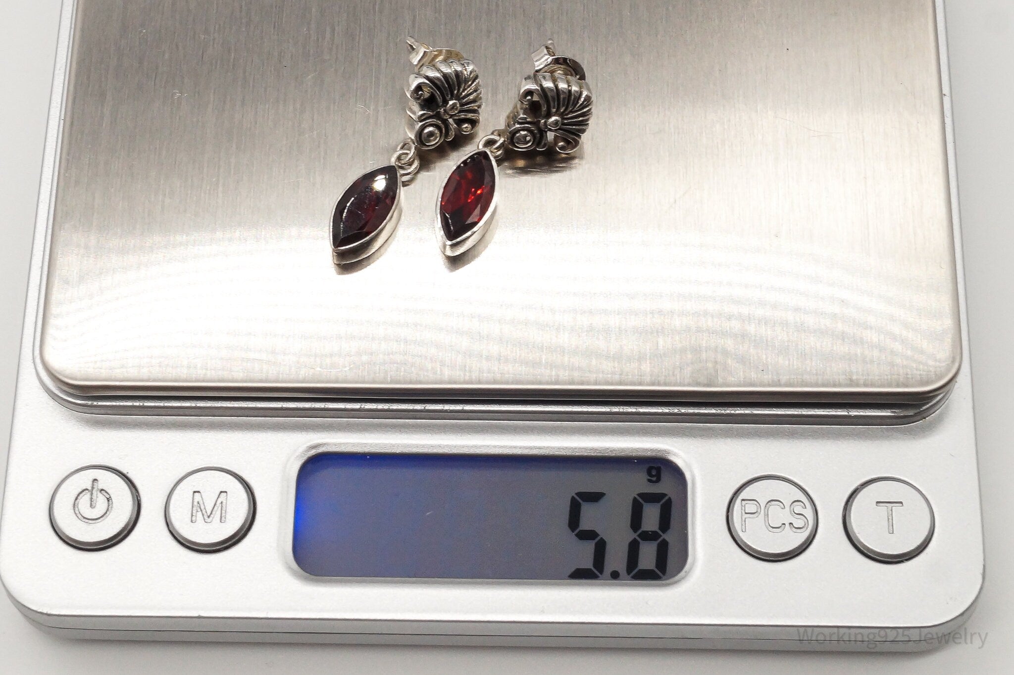 Vintage Garnet Art Deco Sterling Silver Earrings