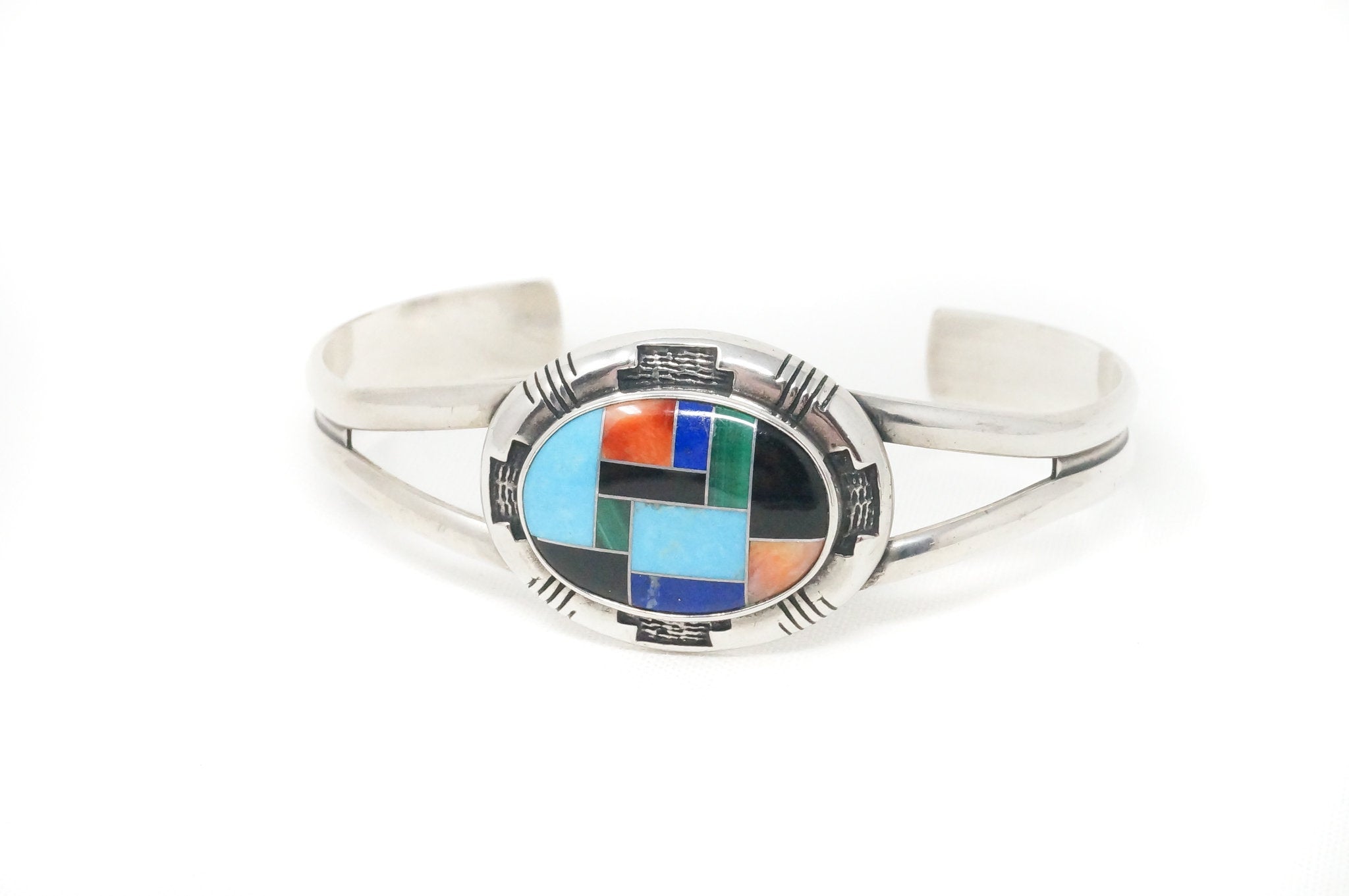 Vintage Carolyn Pollack Relios Multi Gemstone Sterling Silver Cuff Bracelet