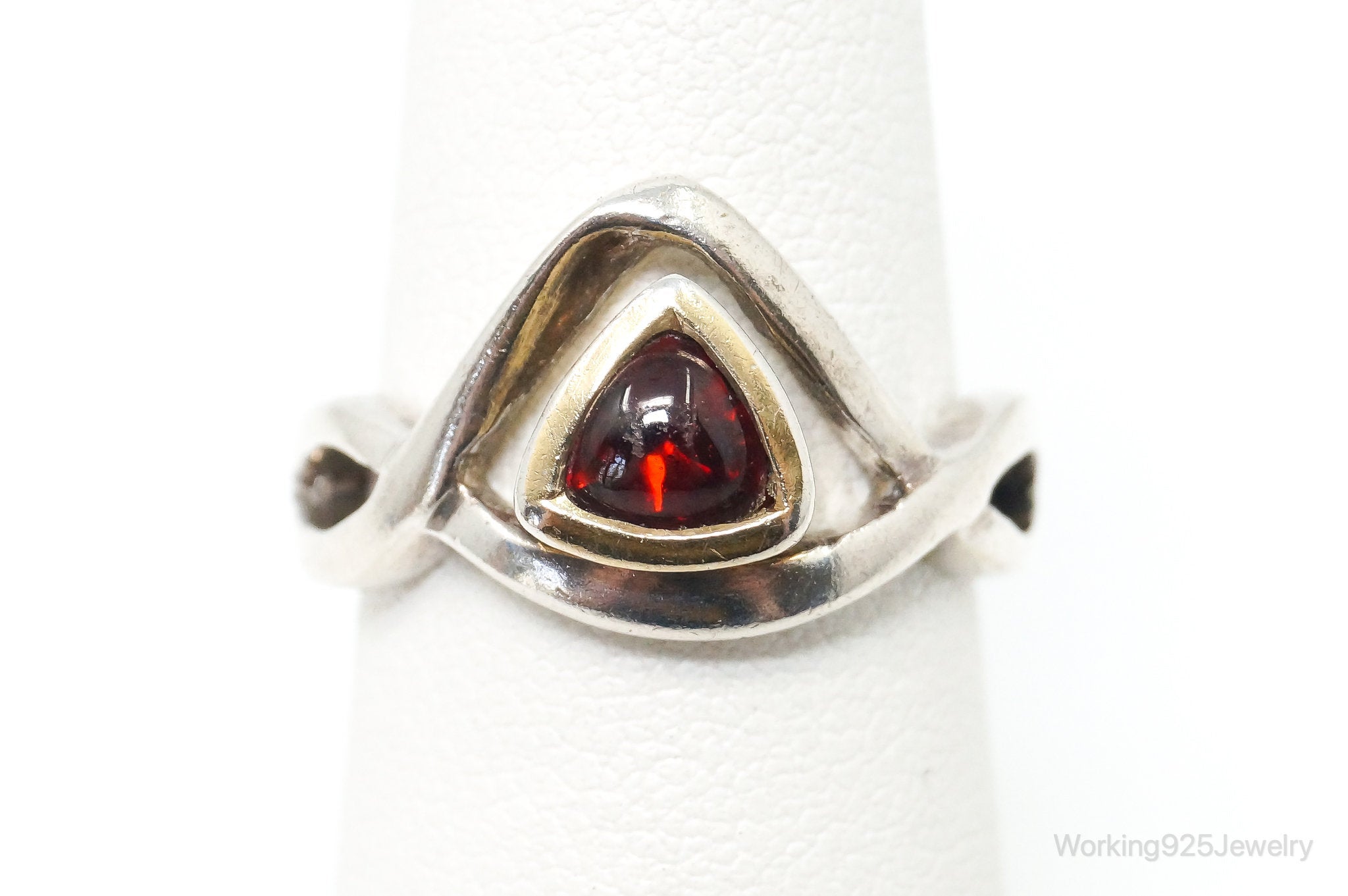 Vintage Art Deco Garnet Gold Vermeil Sterling Silver Ring - Size 5.75