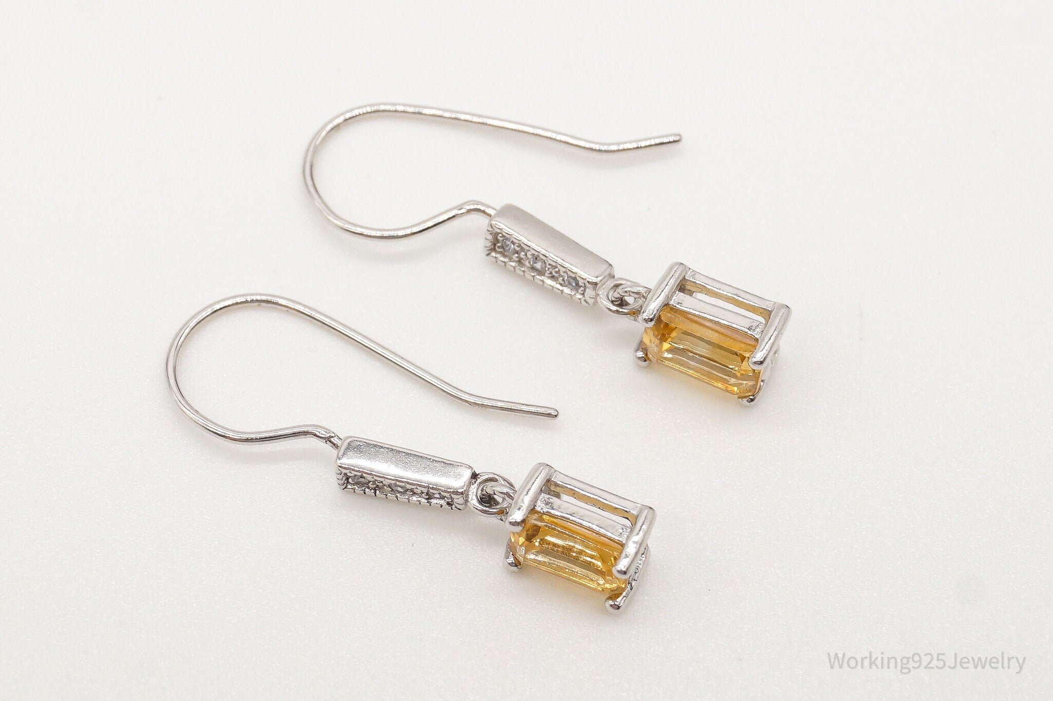 Vintage Citrine Cubic Zirconia Sterling Silver Earrings