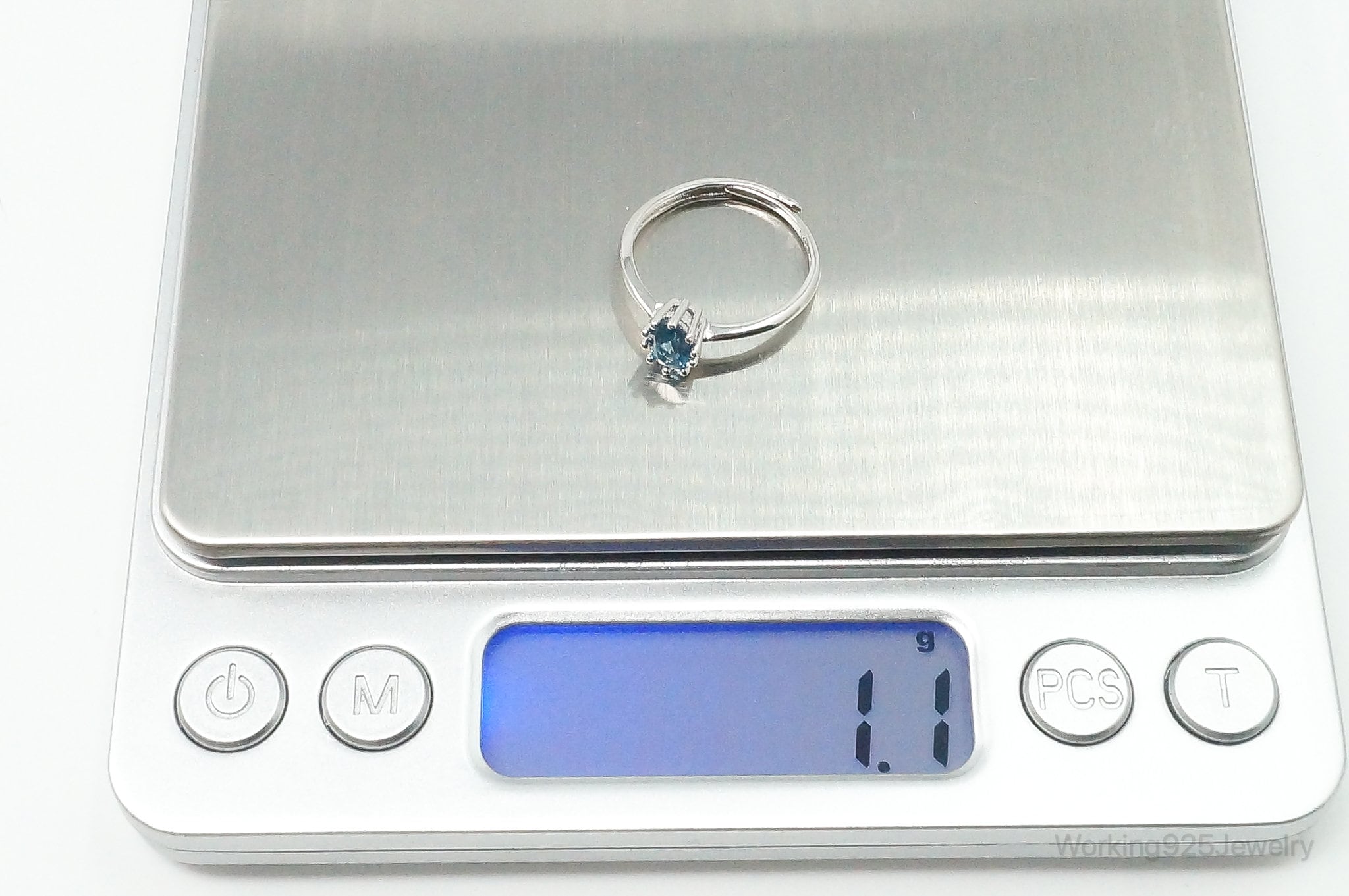 Blue Topaz Sterling Silver Ring - Size 5.25 Adjustable