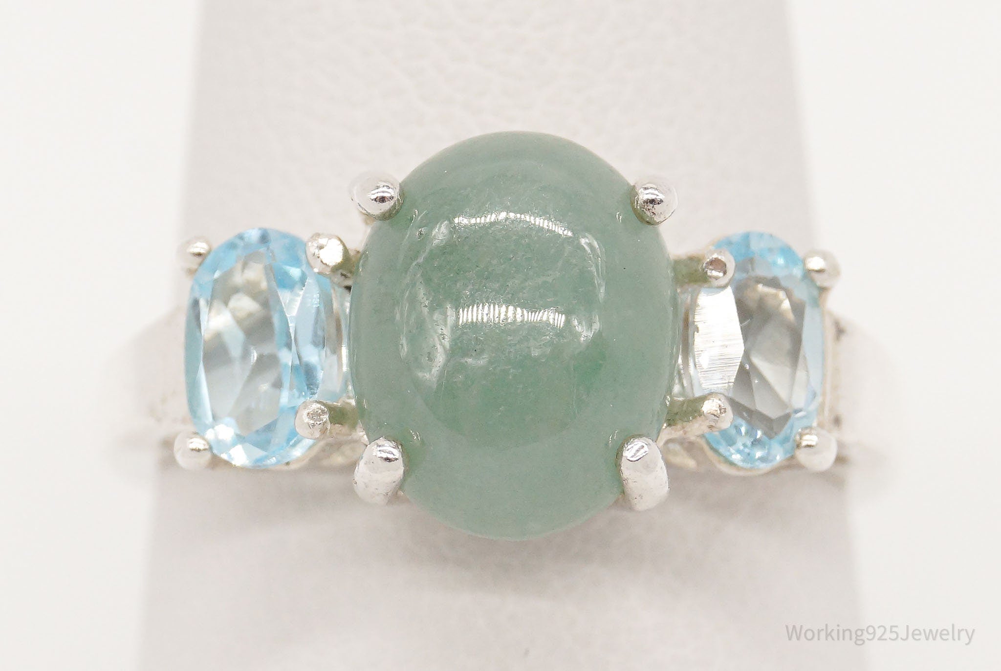 Vintage Avon Blue Topaz Jade Sterling Silver Ring - Size 7.5