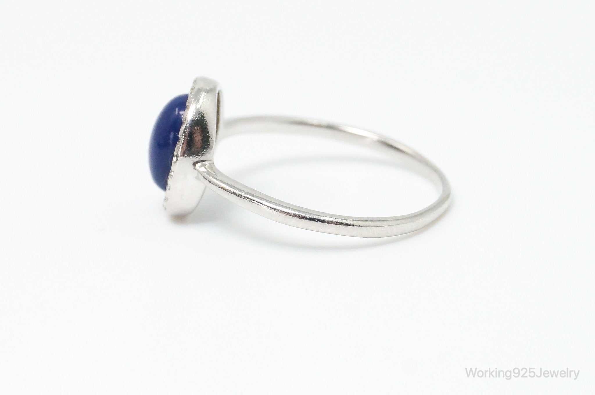 Vintage Lapis Lazuli Cubic Zirconia Sterling Silver Ring - SZ 6