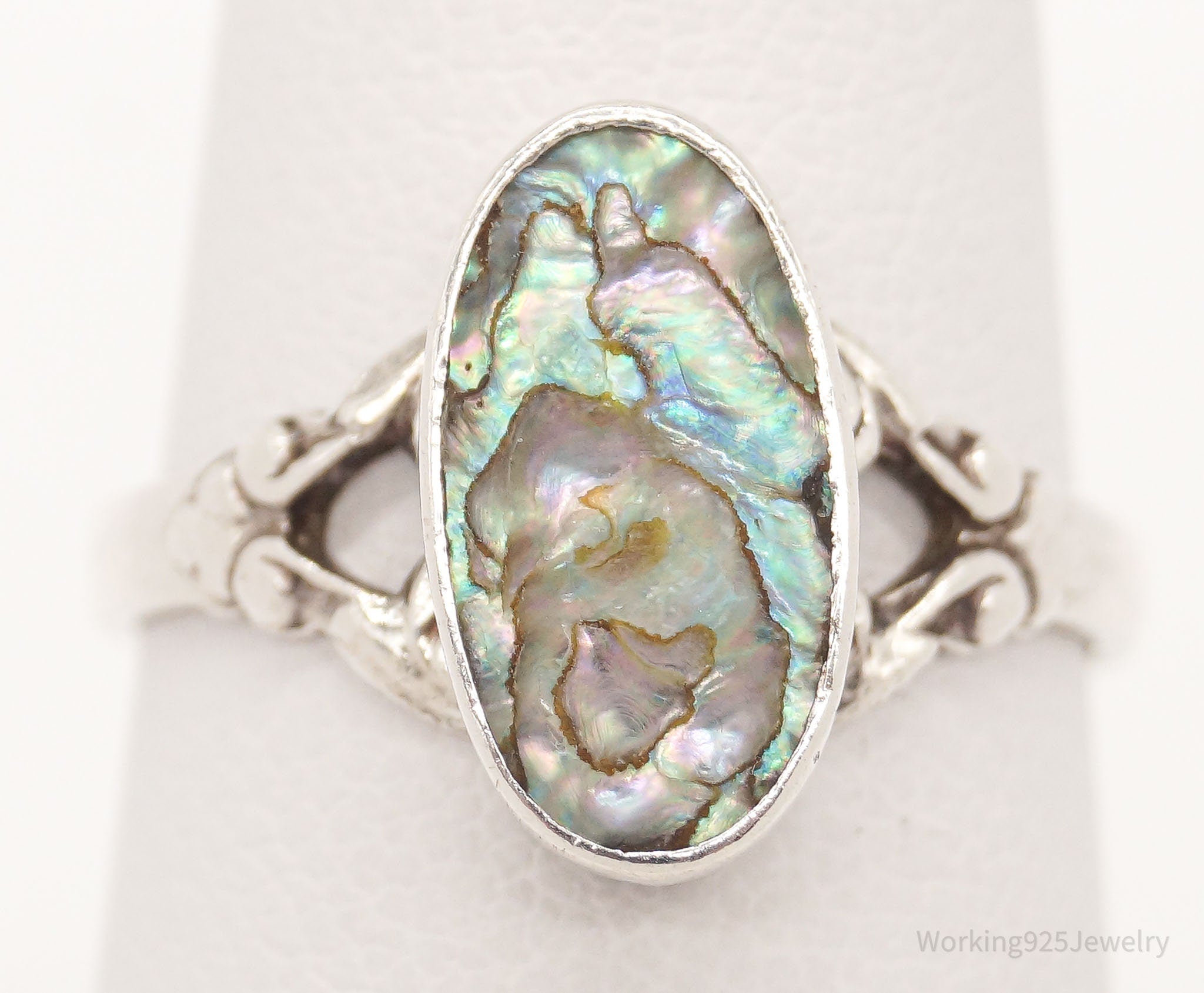 Antique Paua Abalone Shell Sterling Silver Ring - Size 6