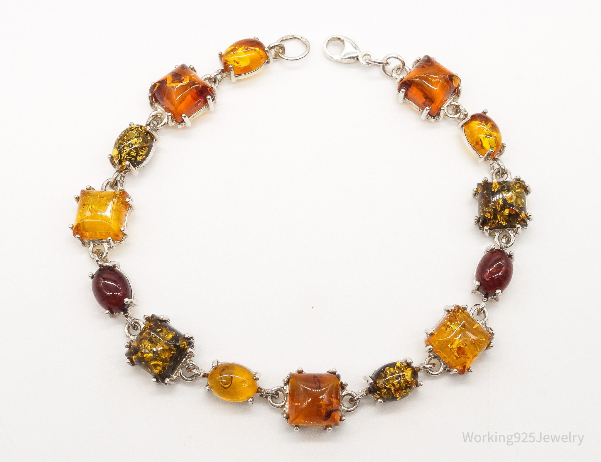 Vintage Amber Sterling Silver Bracelet