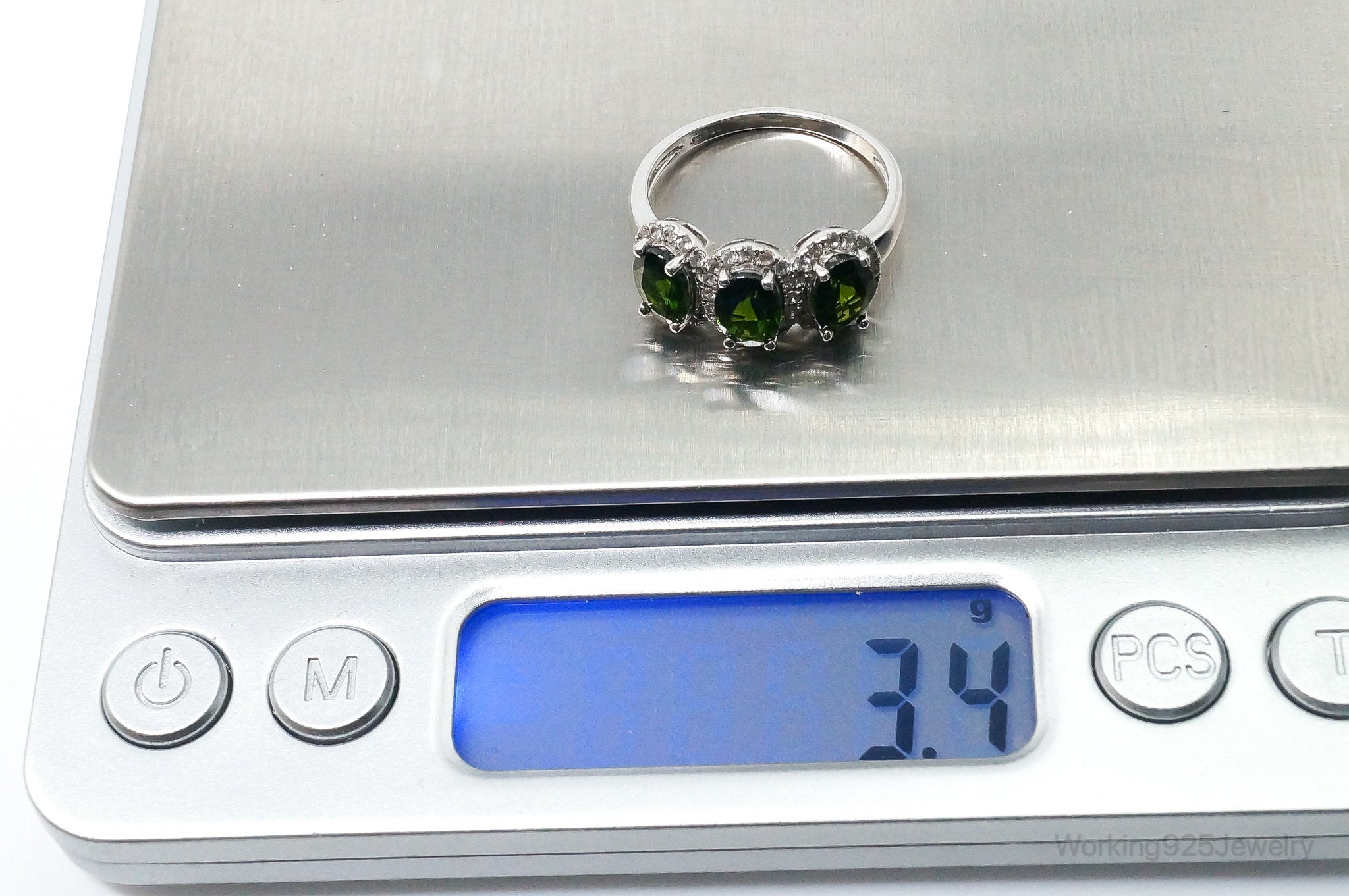 Vintage Designer Peridot Cubic Zirconia Sterling Silver Ring - Size 8.25