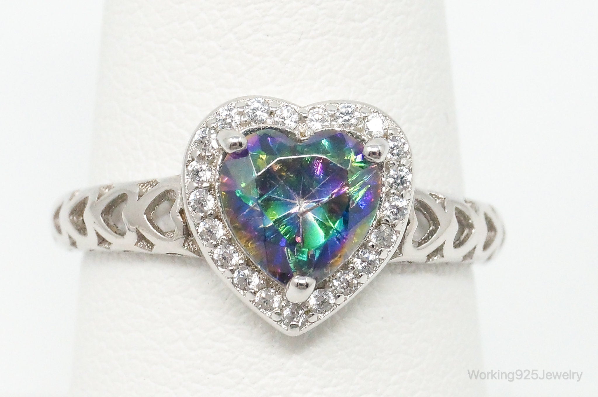 Mystic Topaz Heart Cubic Zirconia Sterling Silver Ring - Size 8