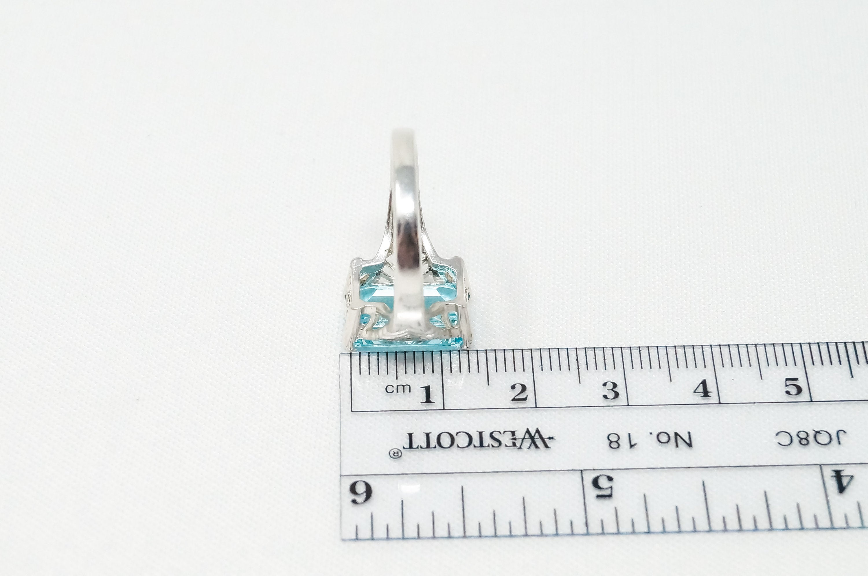 Vintage Art Deco Blue Topaz Sterling Silver Ring - Sz 8 -798910257