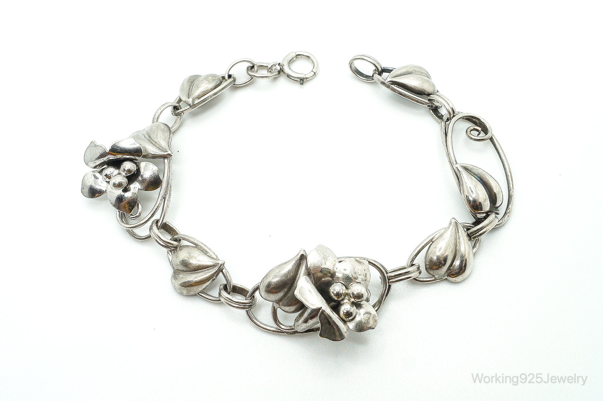 Antique Designer A-Z Flowers Sterling Silver Bracelet