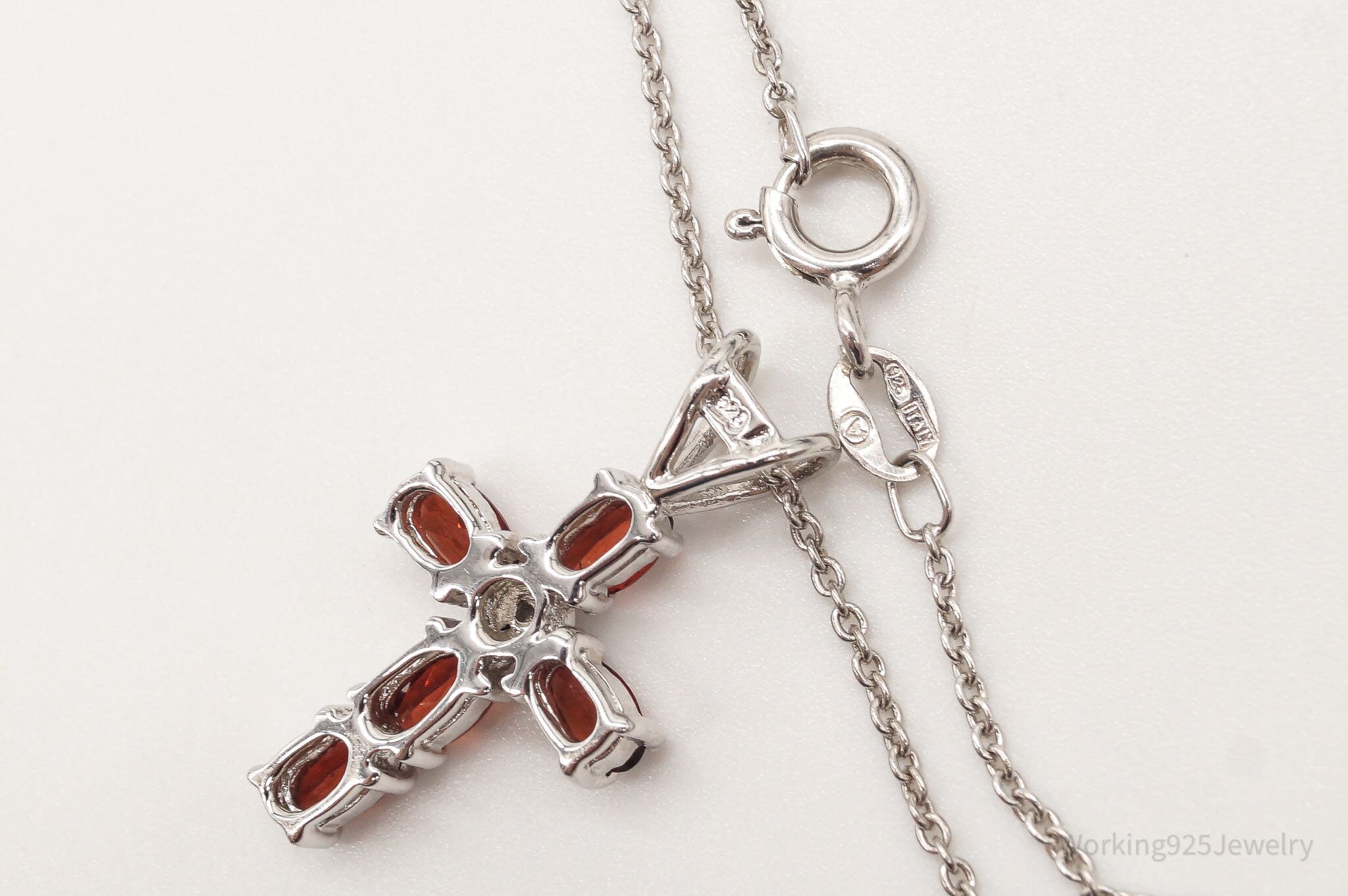 Vintage Garnet Diamond Cross Sterling Silver Necklace