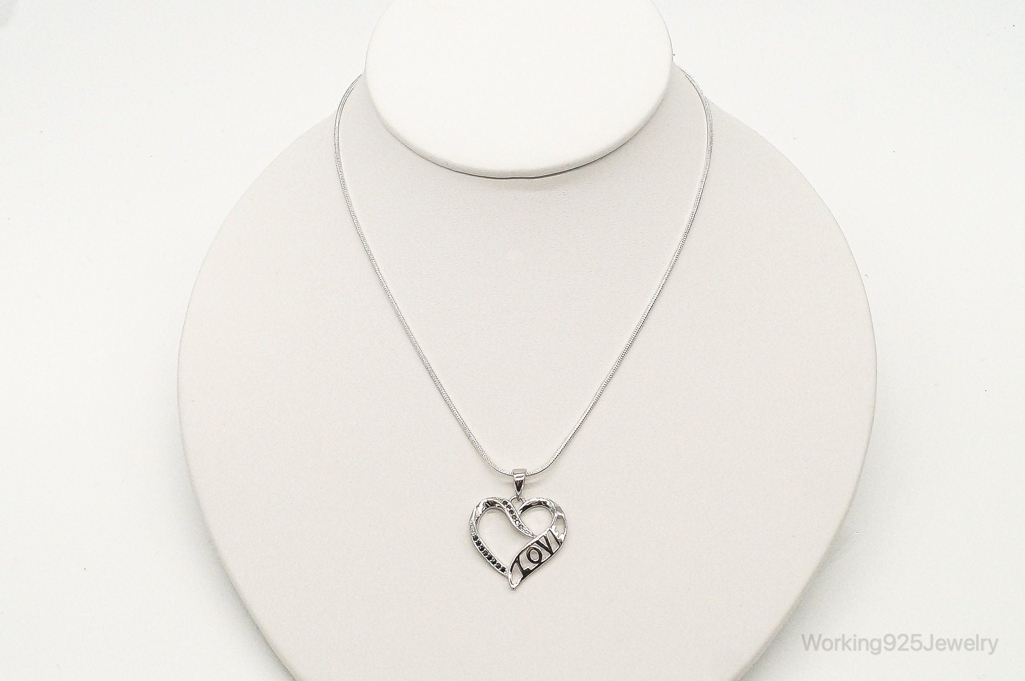 Sapphire Heart "LOVE" Sterling Silver Necklace