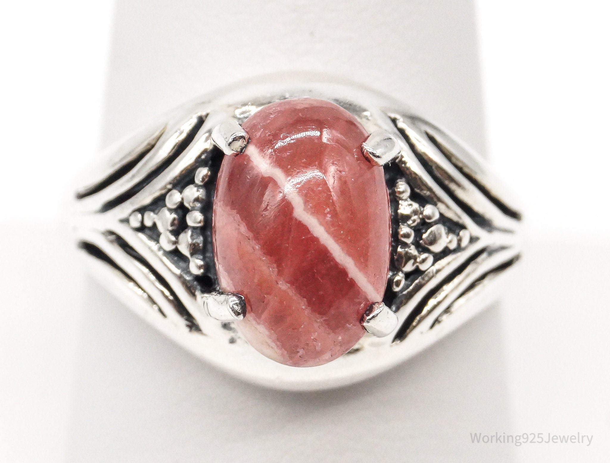 Vintage Designer CNA Pink Rhodochrosite Sterling Silver Ring - Size 9