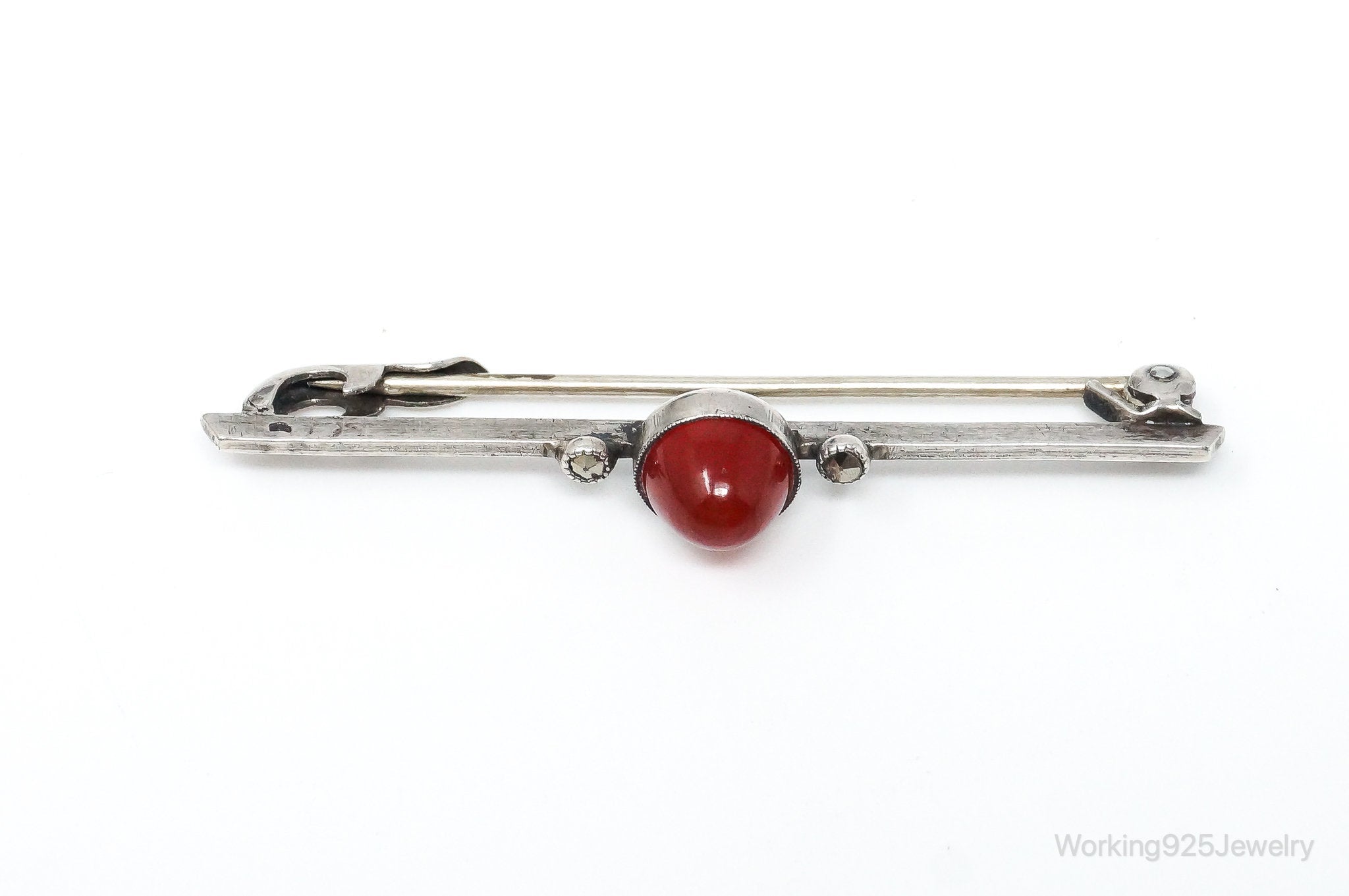 Antique Carnelian Sterling Silver Brooch Pin