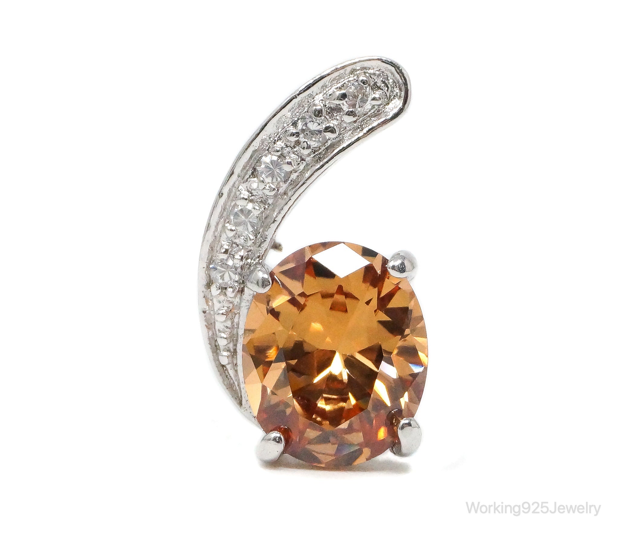 Vintage Art Deco Citrine Cubic Zirconia Sterling Silver Pendant