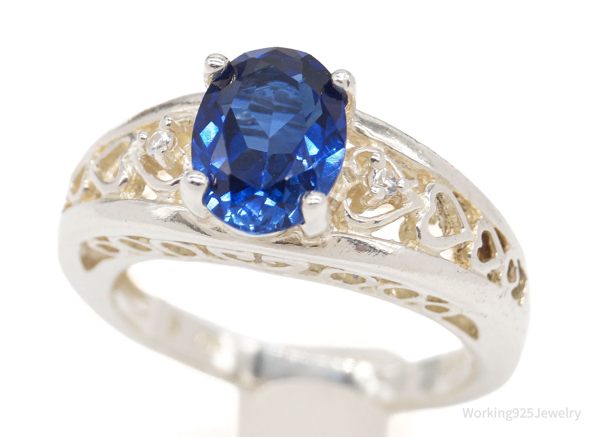 Vintage Designer NV Lab Sapphire Cubic Zirconia Sterling Silver Ring - Size 5