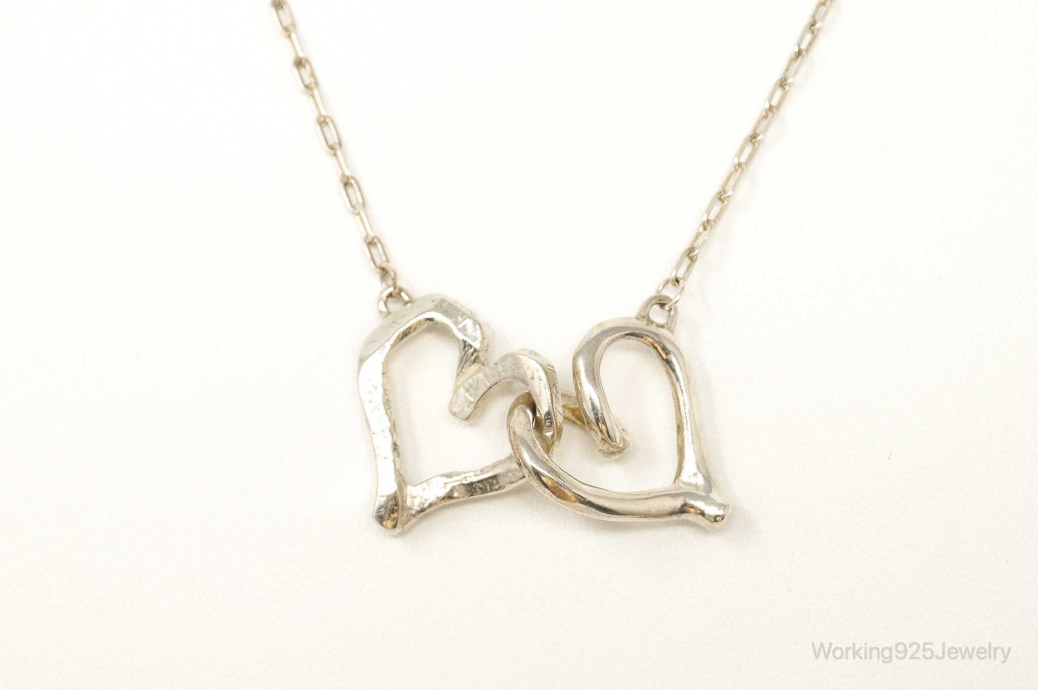 Vintage Open Linked Hearts Lovers Sterling Silver Necklace