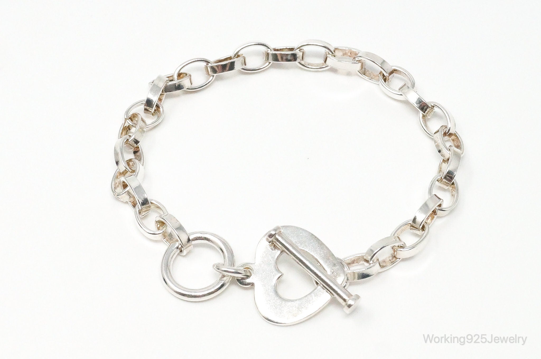 Designer Silpada Retired Heart Chain Link Sterling Silver Toggle Bracelet