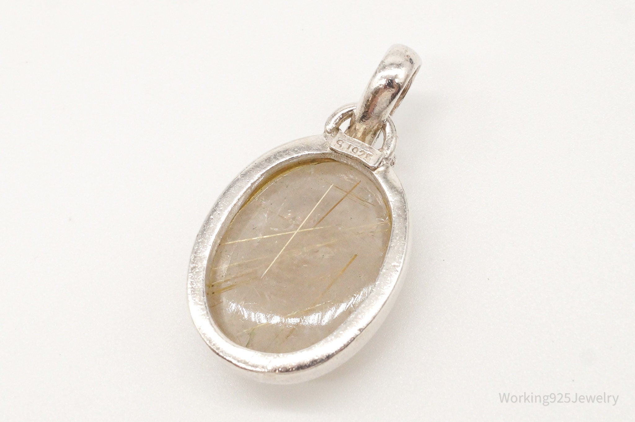 Vintage Designer SJ Rutilated Quartz Sterling Silver Pendant