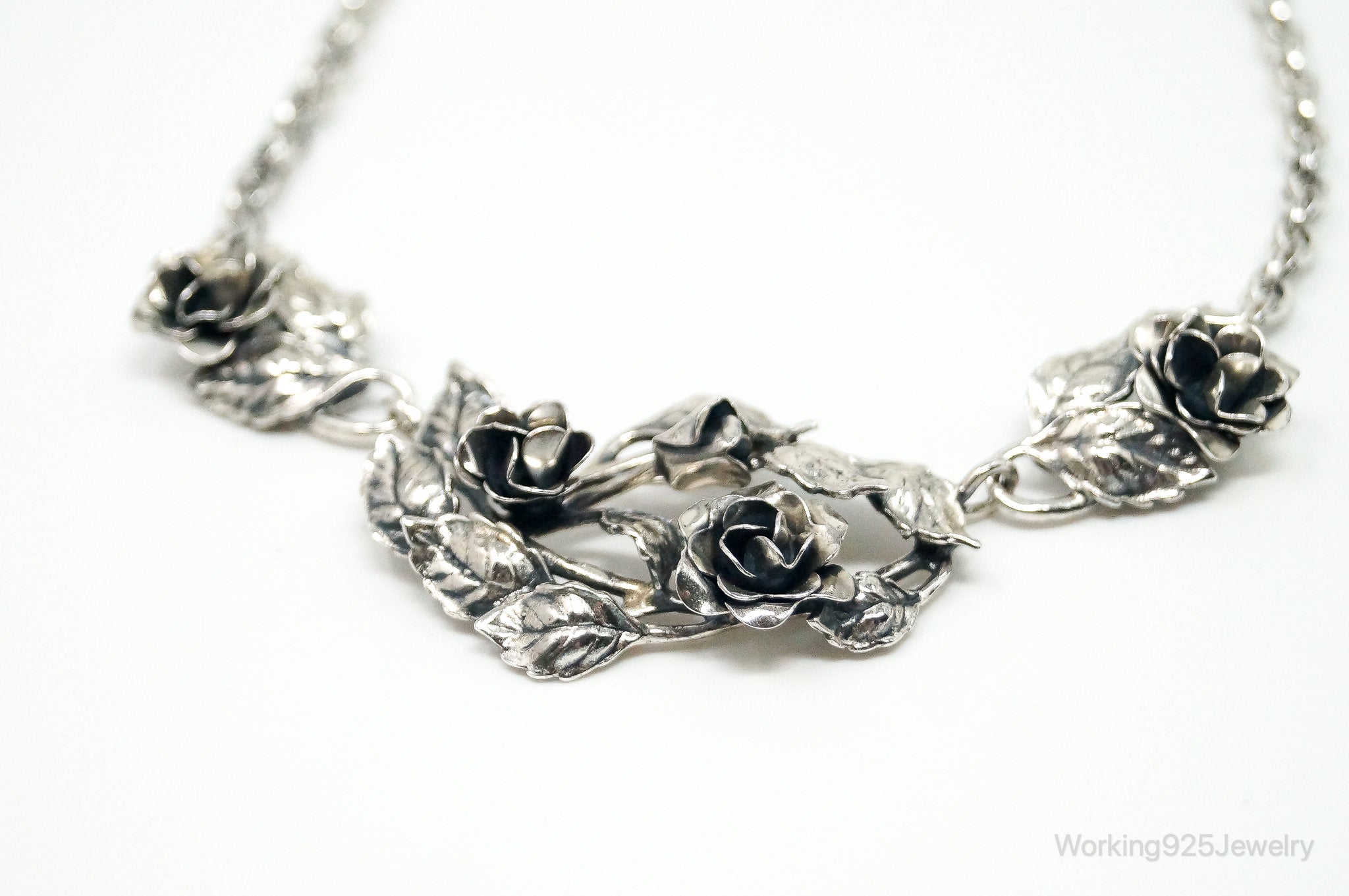 Vintage Danecraft Roses Sterling Silver Necklace