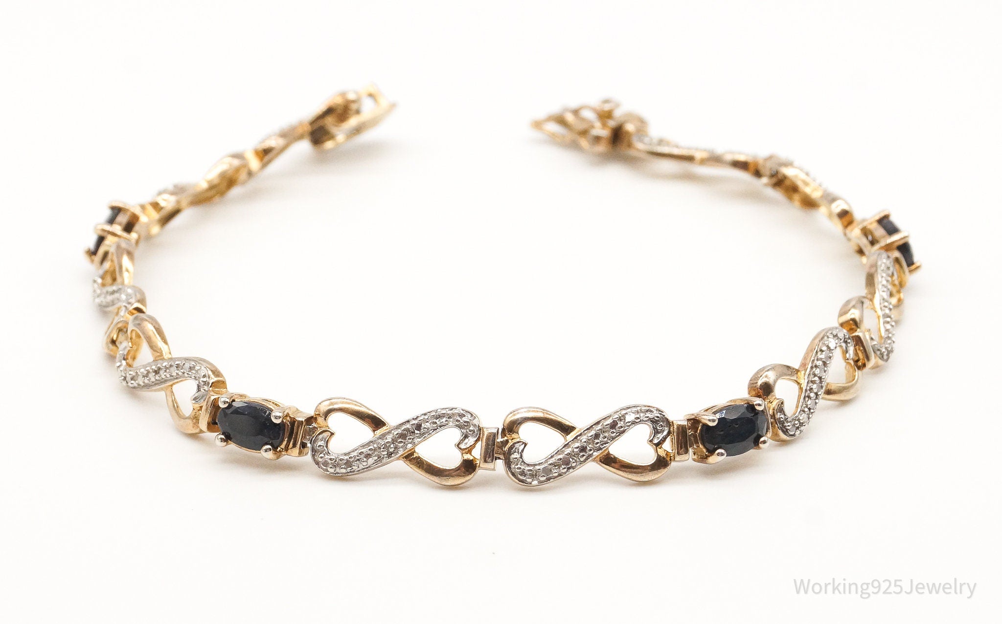 Designer Ross Simons Sapphires One Diamond Gold Vermeil Sterling Silver Bracelet