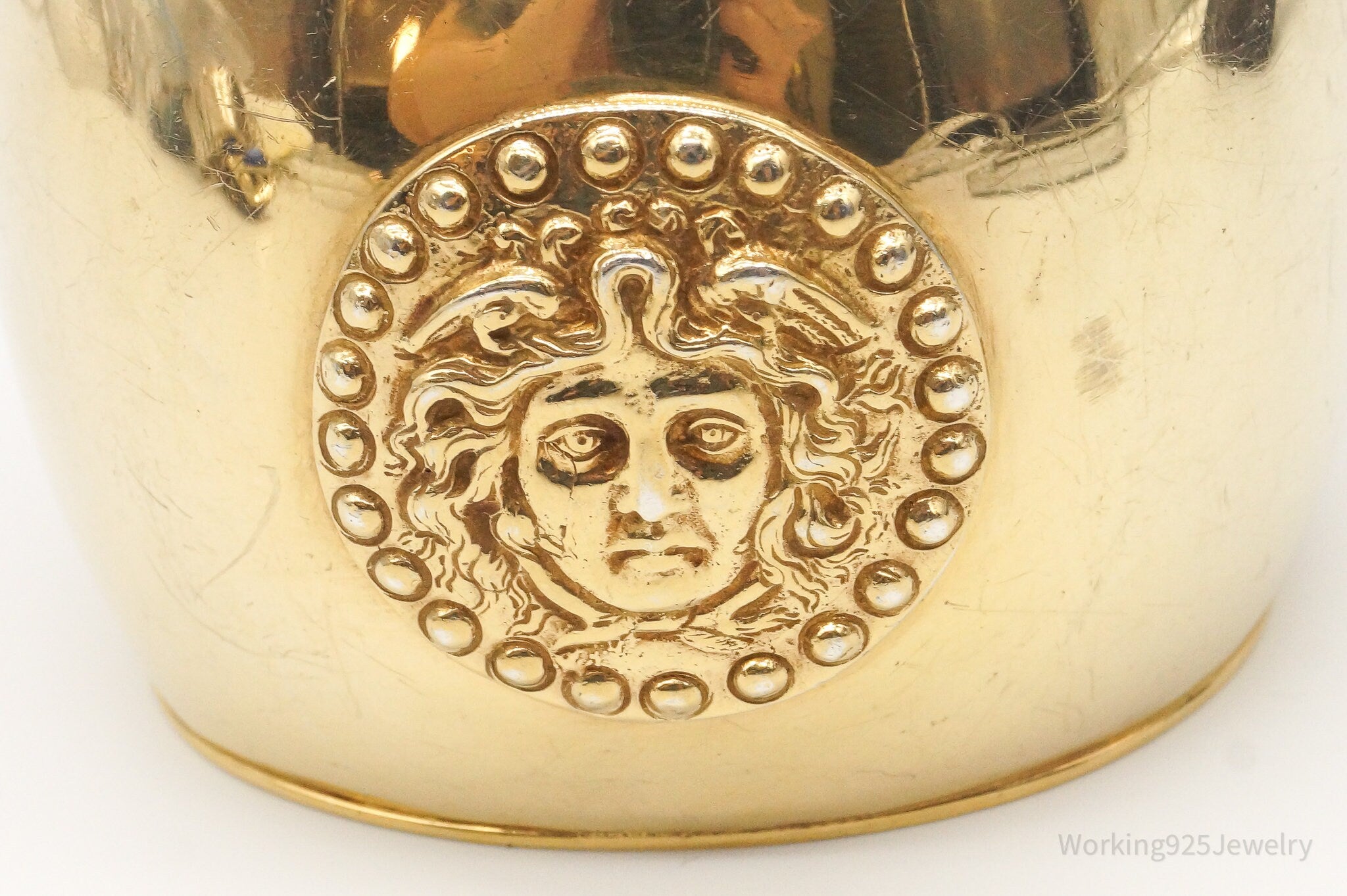 Vintage Italian Medusa Head Gold Vermeil Wide Sterling Silver Bracelet