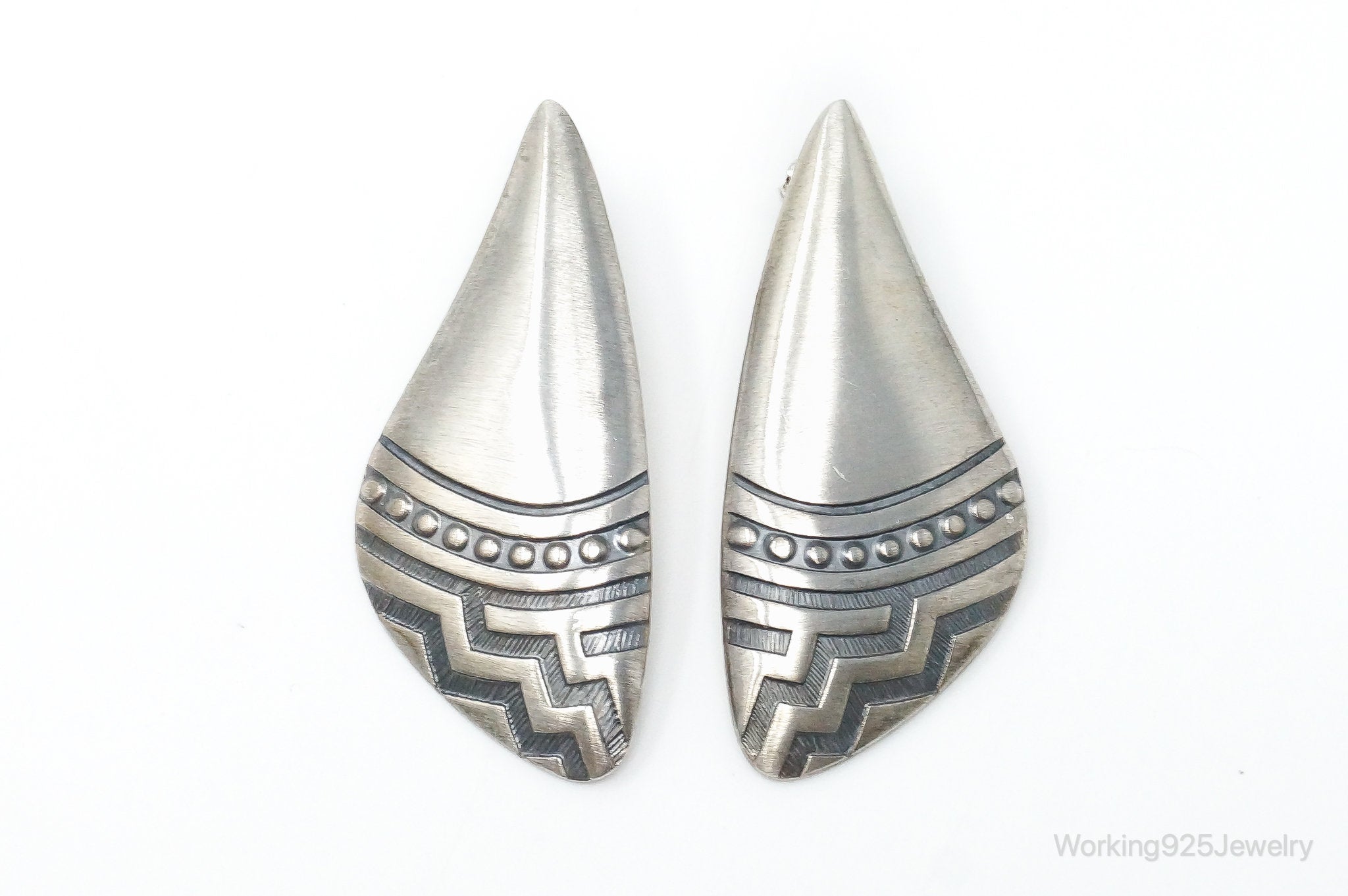 Vintage Designer KABANA Sterling Silver Southwestern Style Earrings