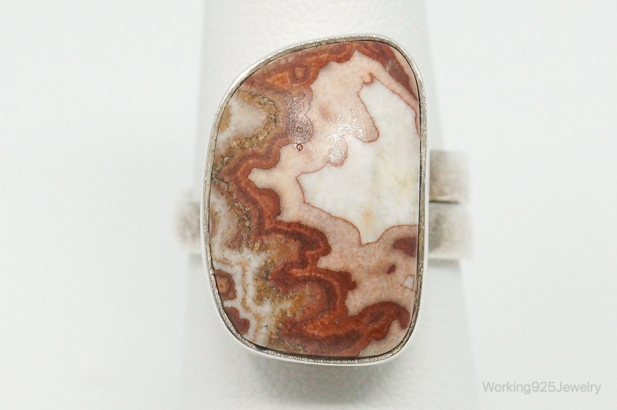 Vintage Lapidara Barrera Crazy Lace Agate Ring 950 Silver - Size 6.5 Adjustable