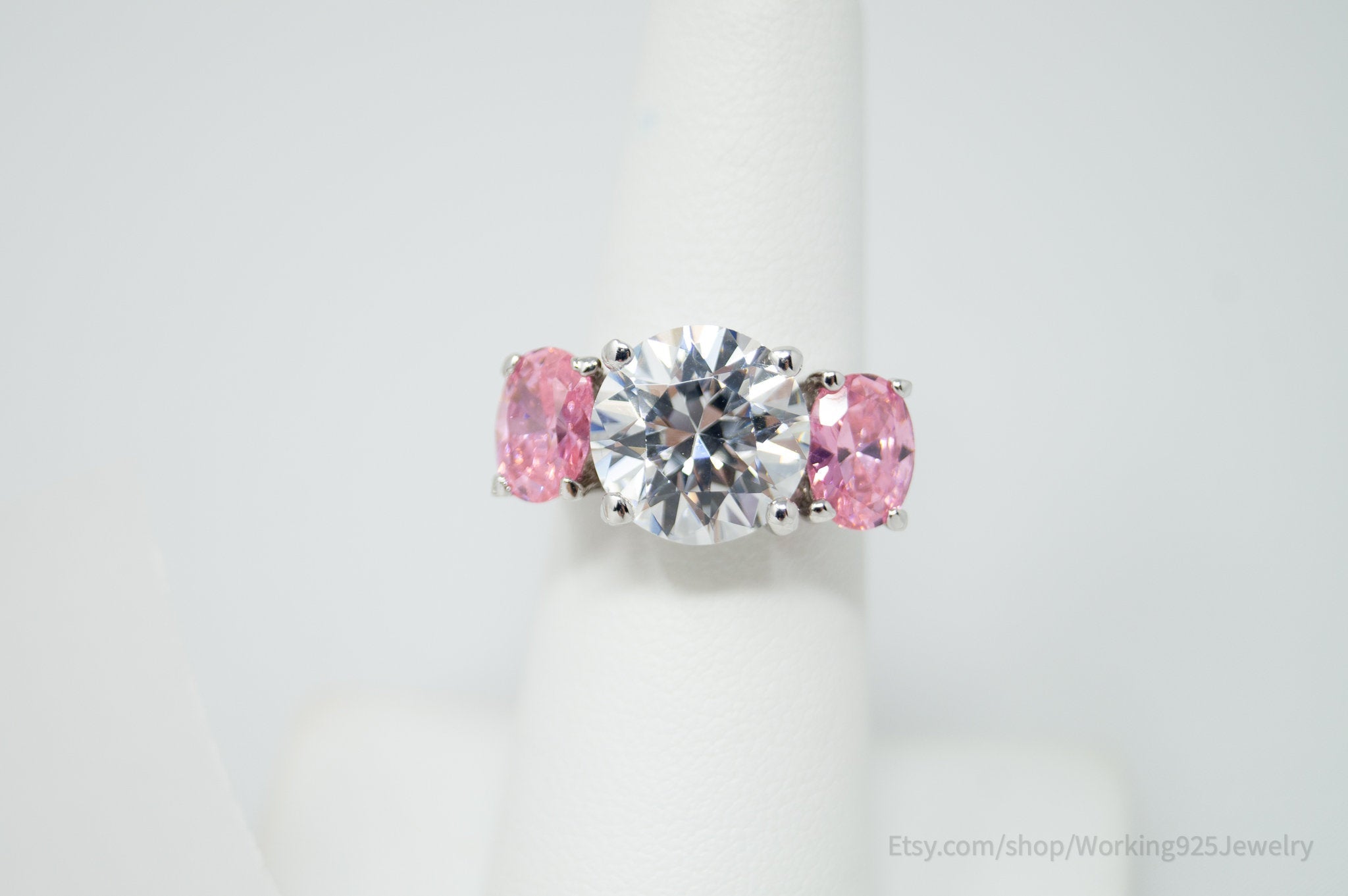 Vintage Designer Pink Topaz Cz Statement Ring Sterling Silver - Size 5.75