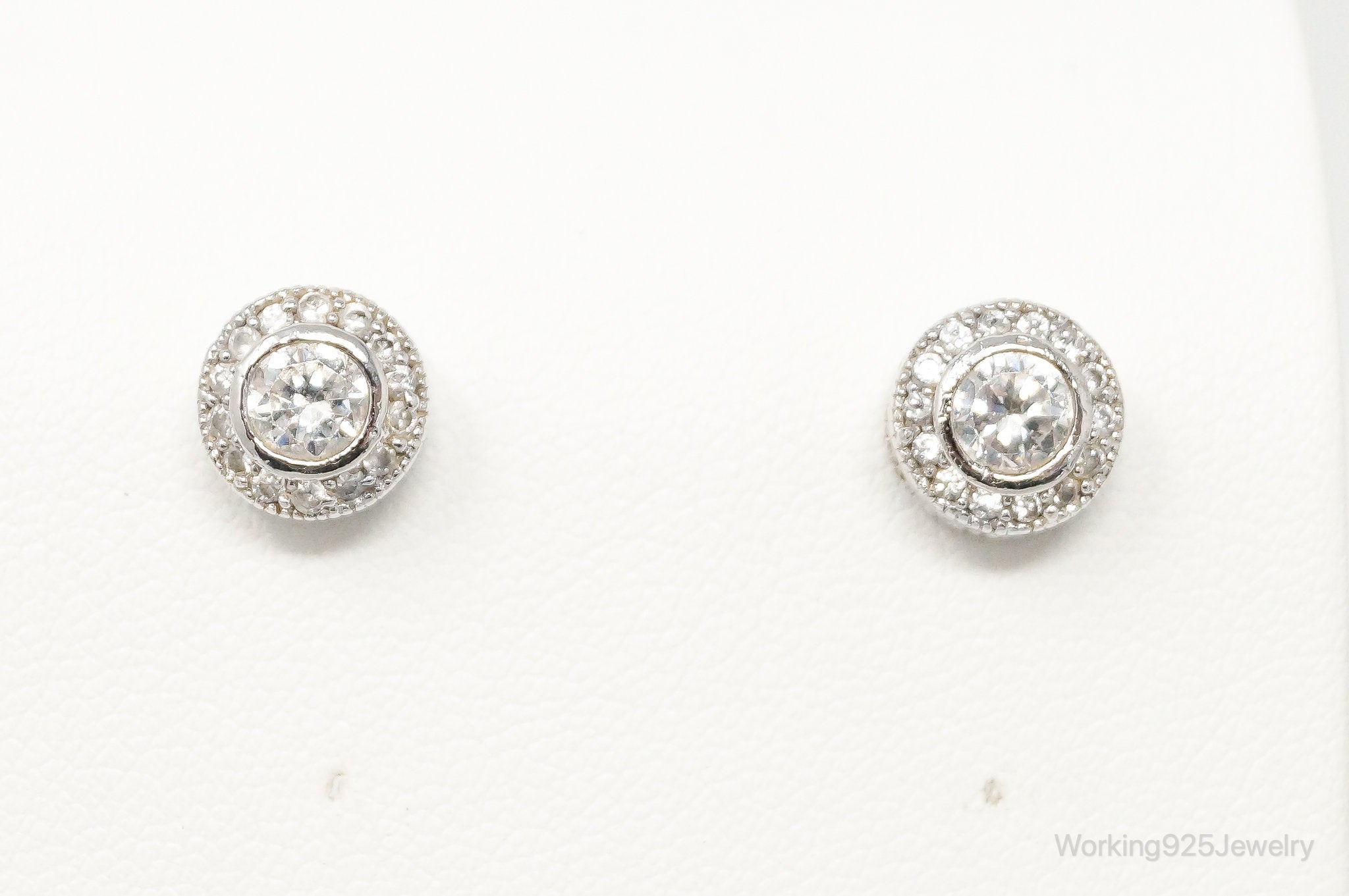 Cubic Zirconia Art Deco Sterling Silver Stud Post Earrings