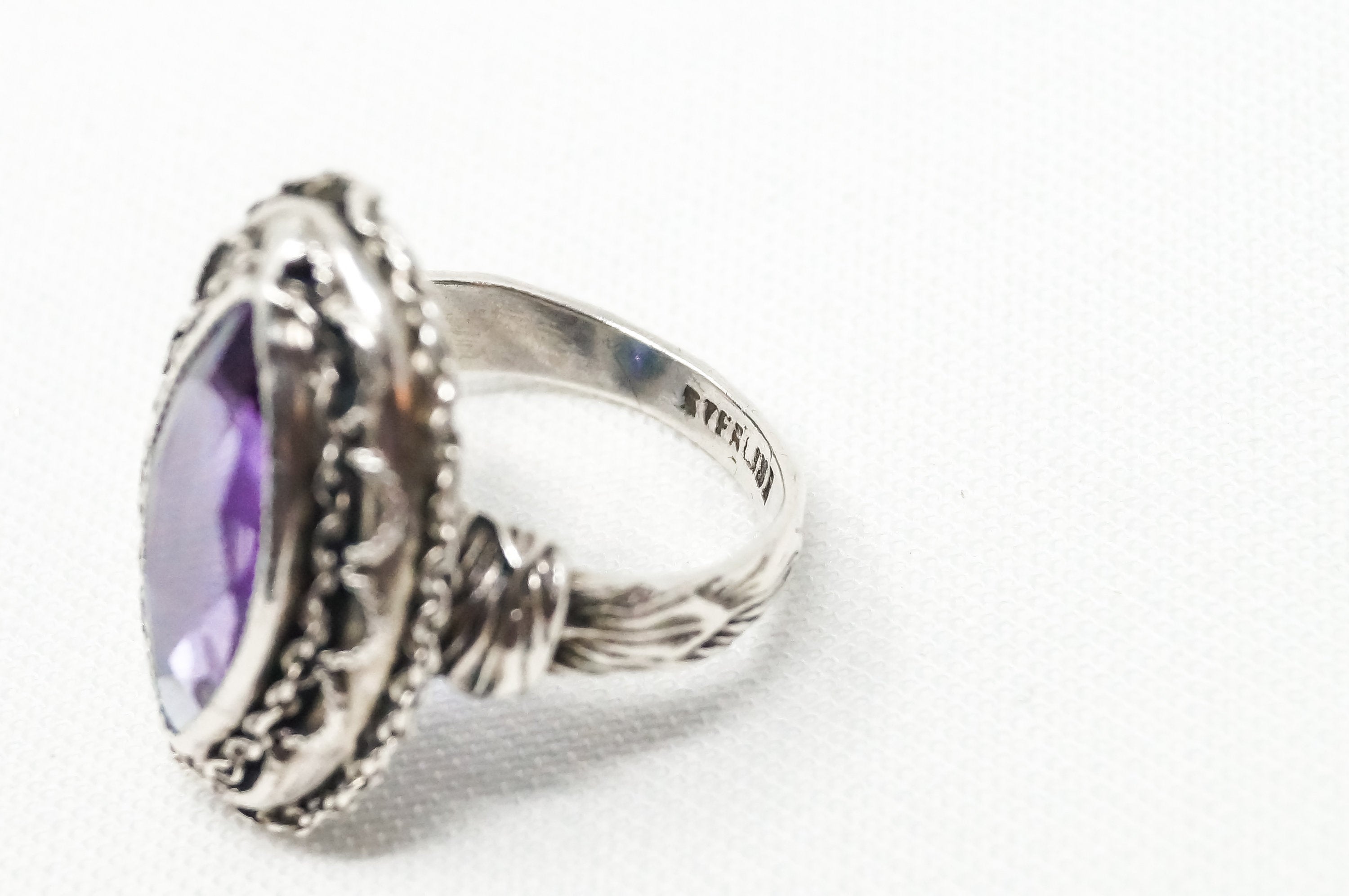 Vintage Art Deco Amethyst Sterling Silver Ring - Sz 4.5 - 785070524