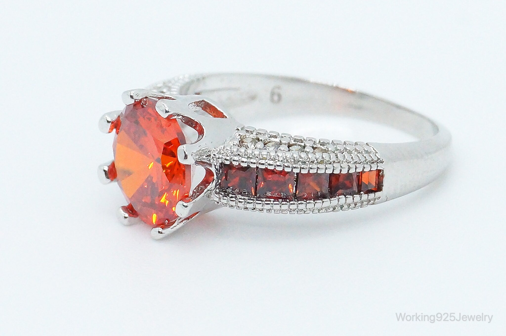 Orange Topaz Cubic Zirconia Sterling Silver Ring - Size 8.75