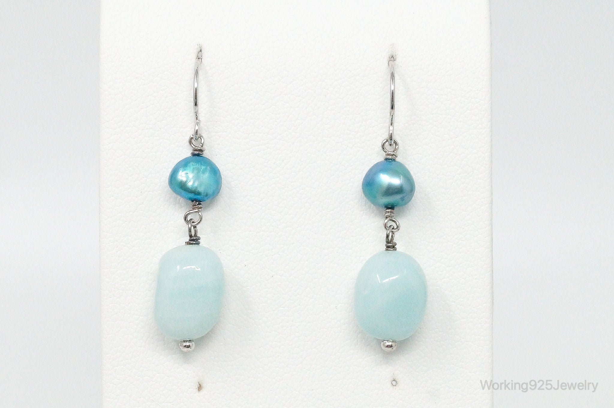 Blue Larimar Blue Pearl Sterling Silver Earrings