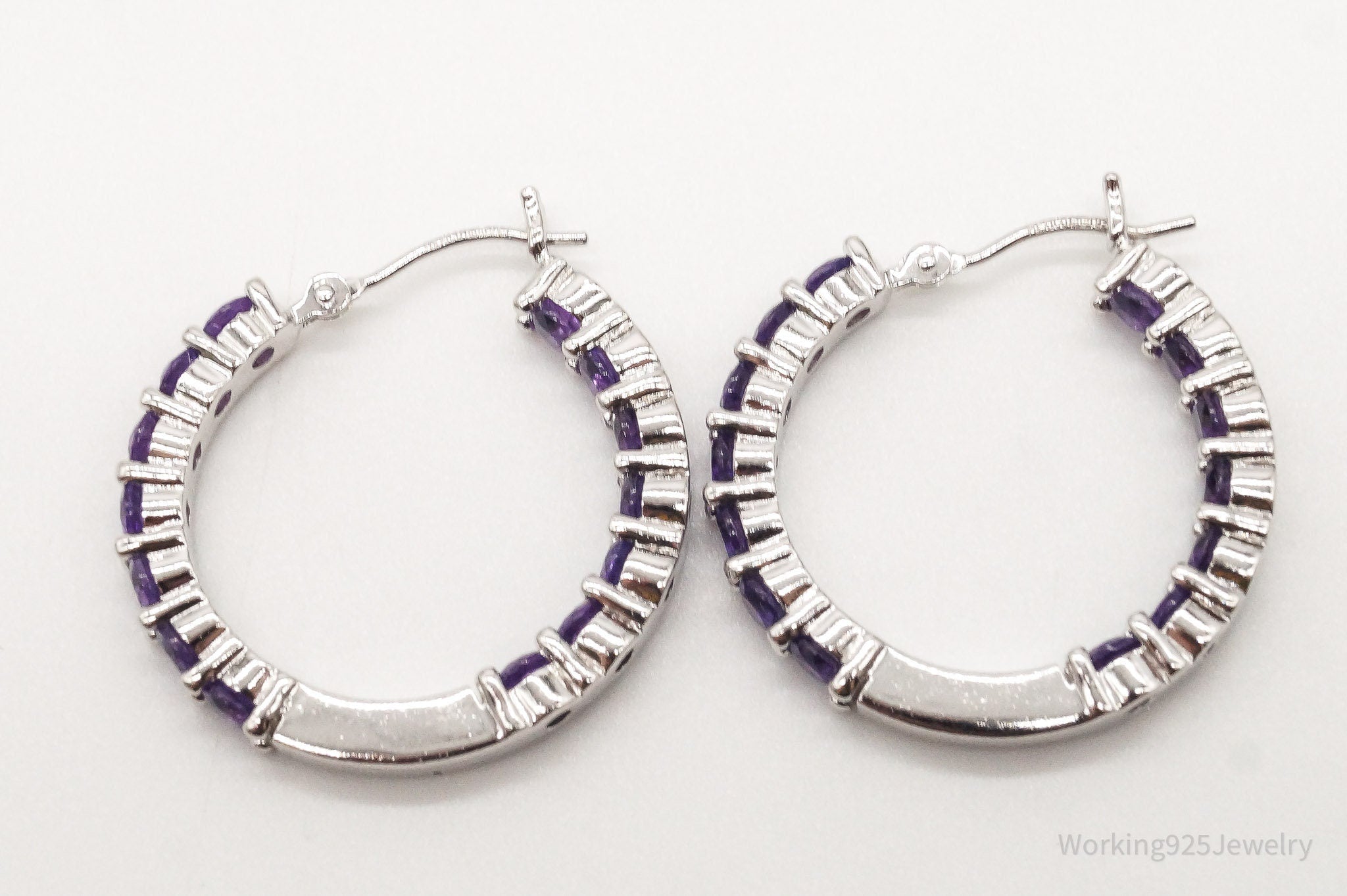 Vintage Amethyst Sterling Silver Hoop Earrings