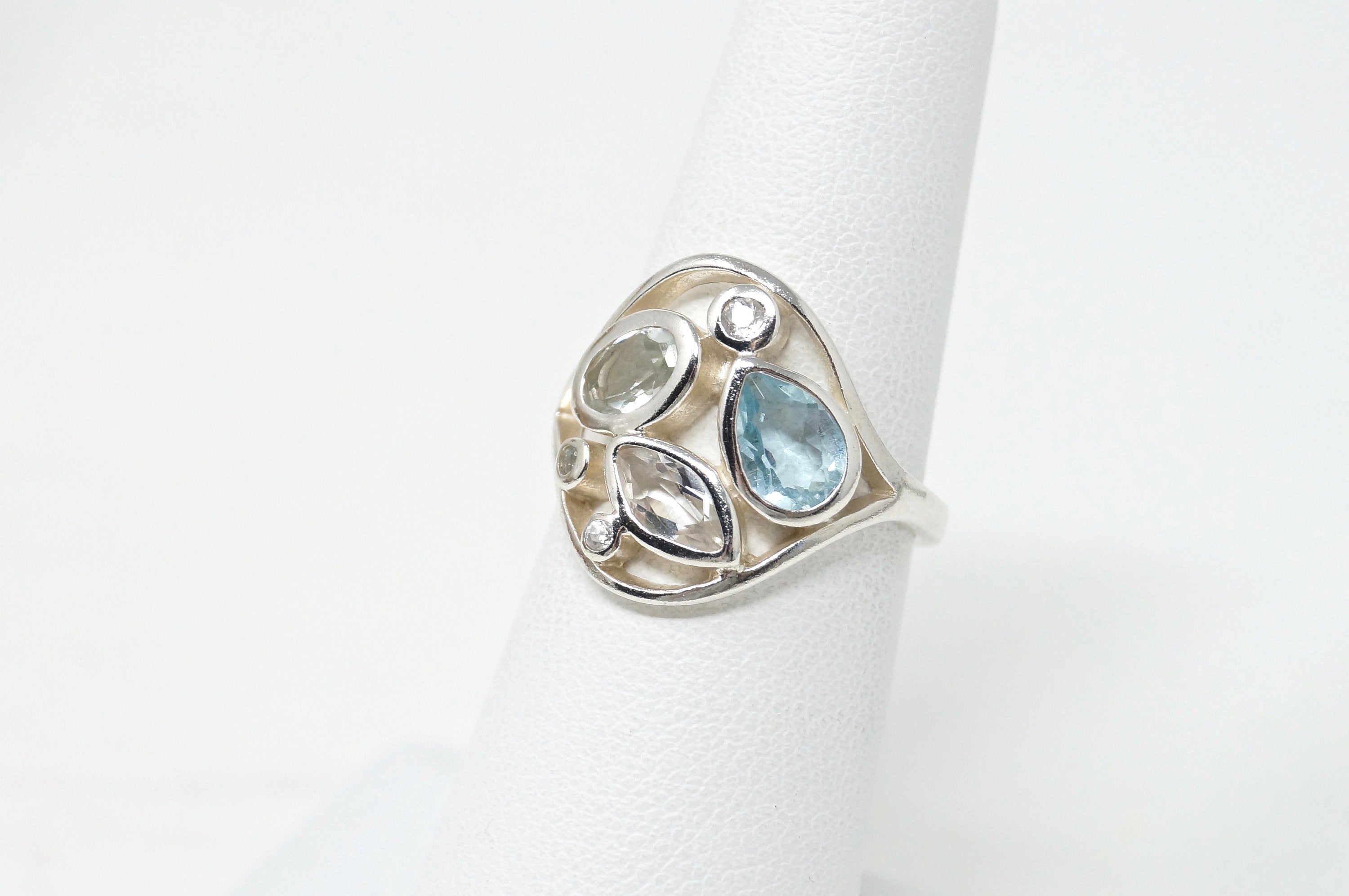 Elegant Vintage Designer BOMA Blue Topaz Aquamarine Sterling Silver Ring Size 6