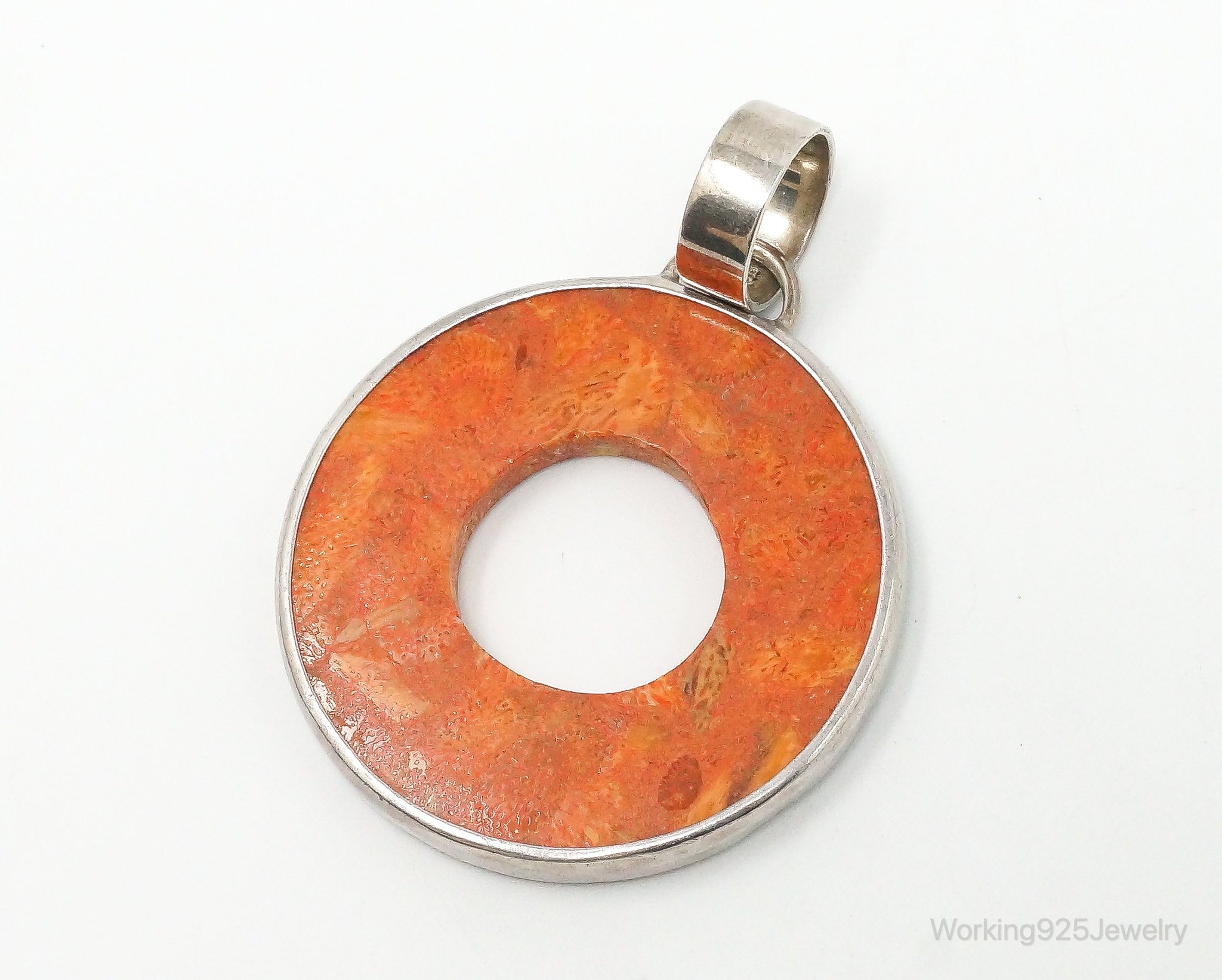 Retired Designer Silpada Coral Halo Sterling Silver Pendant