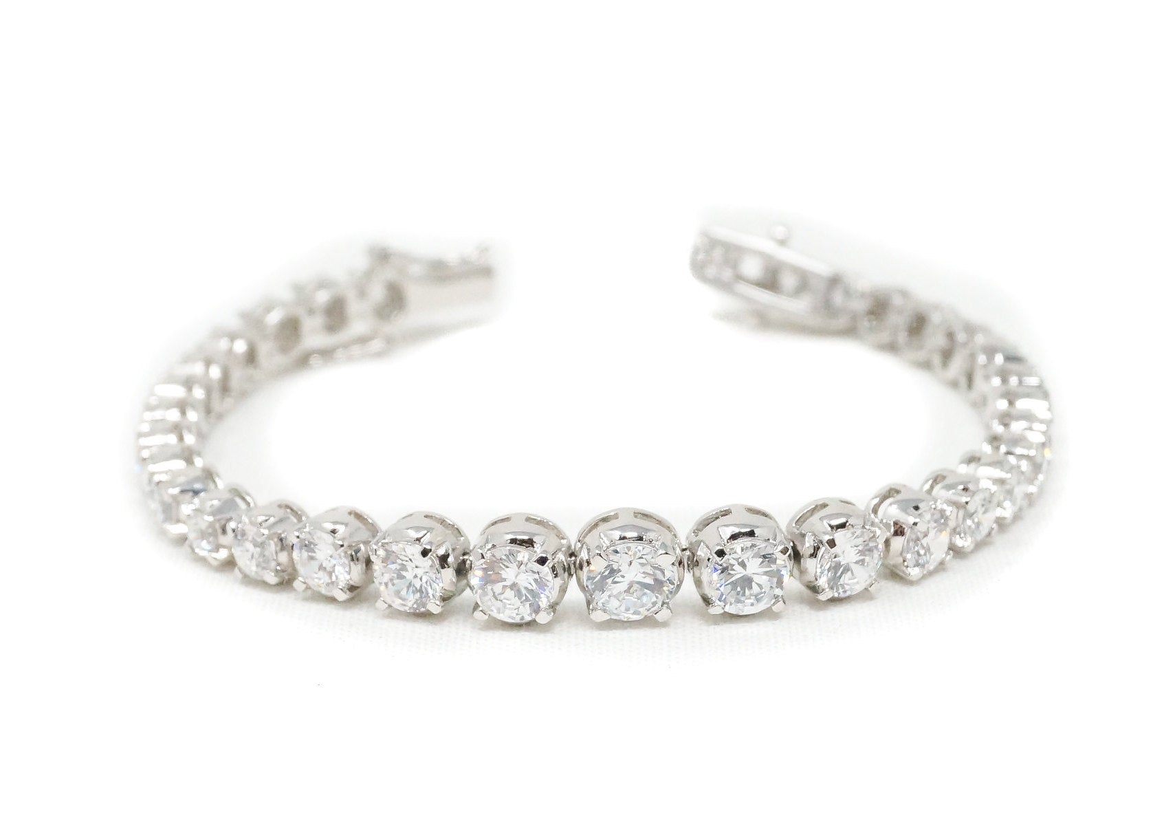 Vintage Art Deco Style Cubic Zirconia Sterling Silver Tennis Bracelet