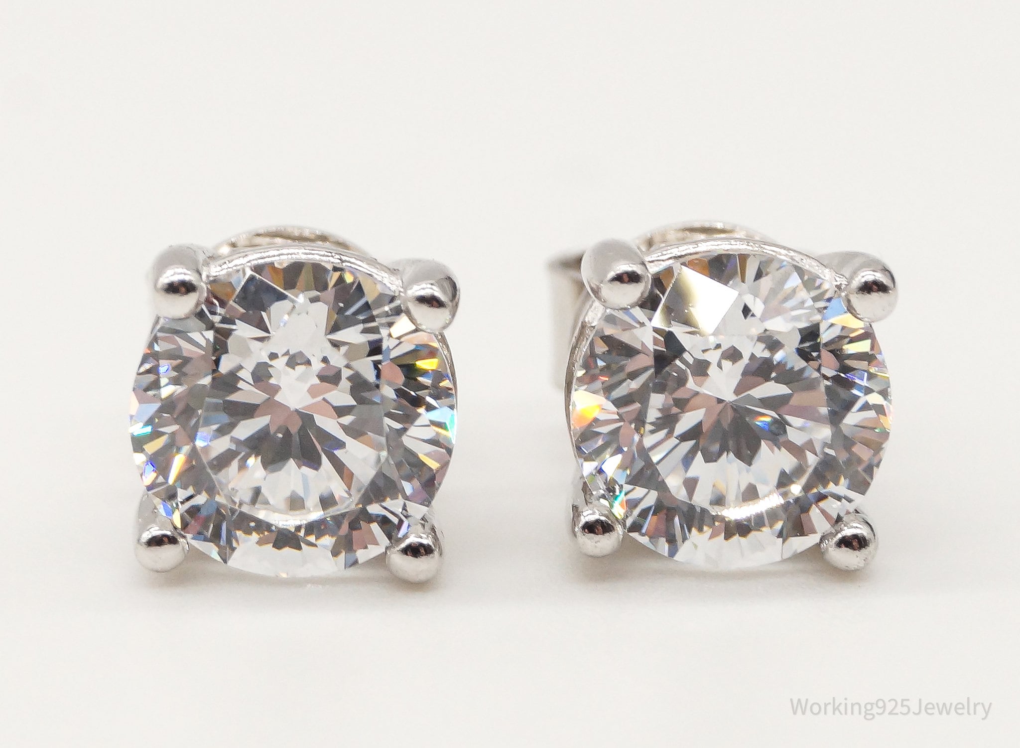 Vintage Cubic Zirconia Sterling Silver Stud Post Earrings