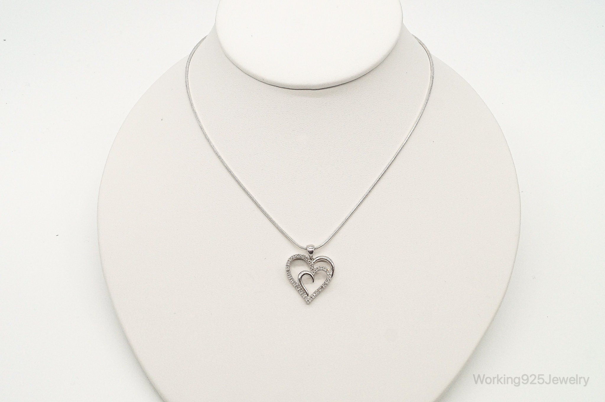 Vintage Designer SUN Diamond Heart Sterling Silver Necklace