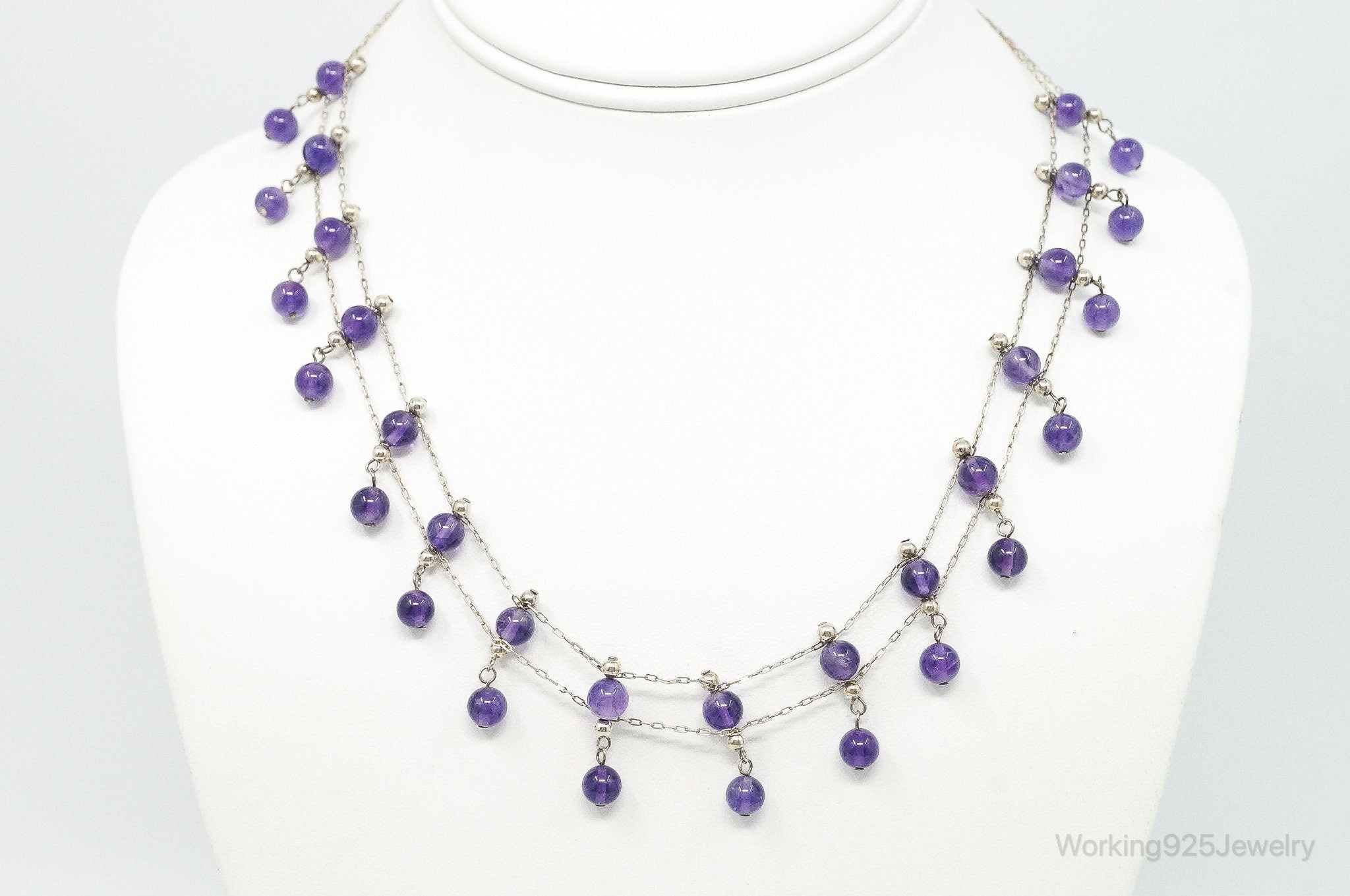 Vintage Double Strand Amethyst Sterling Silver Necklace