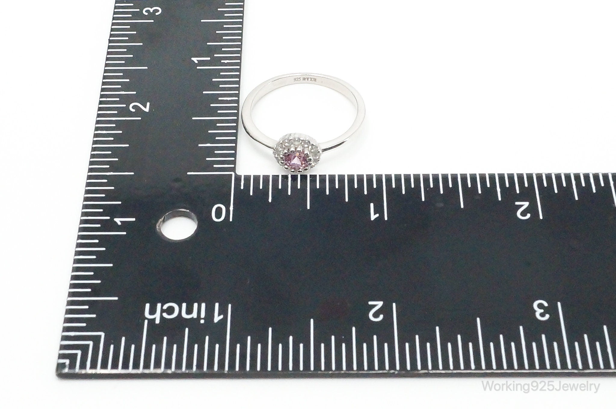 Pink Topaz Cubic Zirconia Sterling Silver Ring - Size 8.75