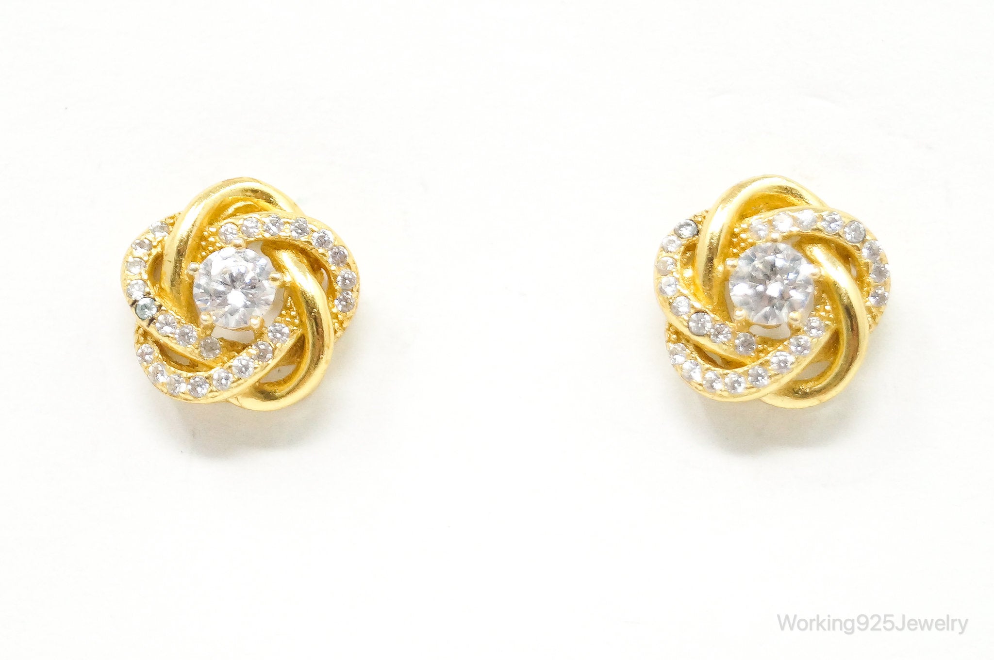 Vintage Cubic Zirconia Gold Vermeil Sterling Silver Earrings