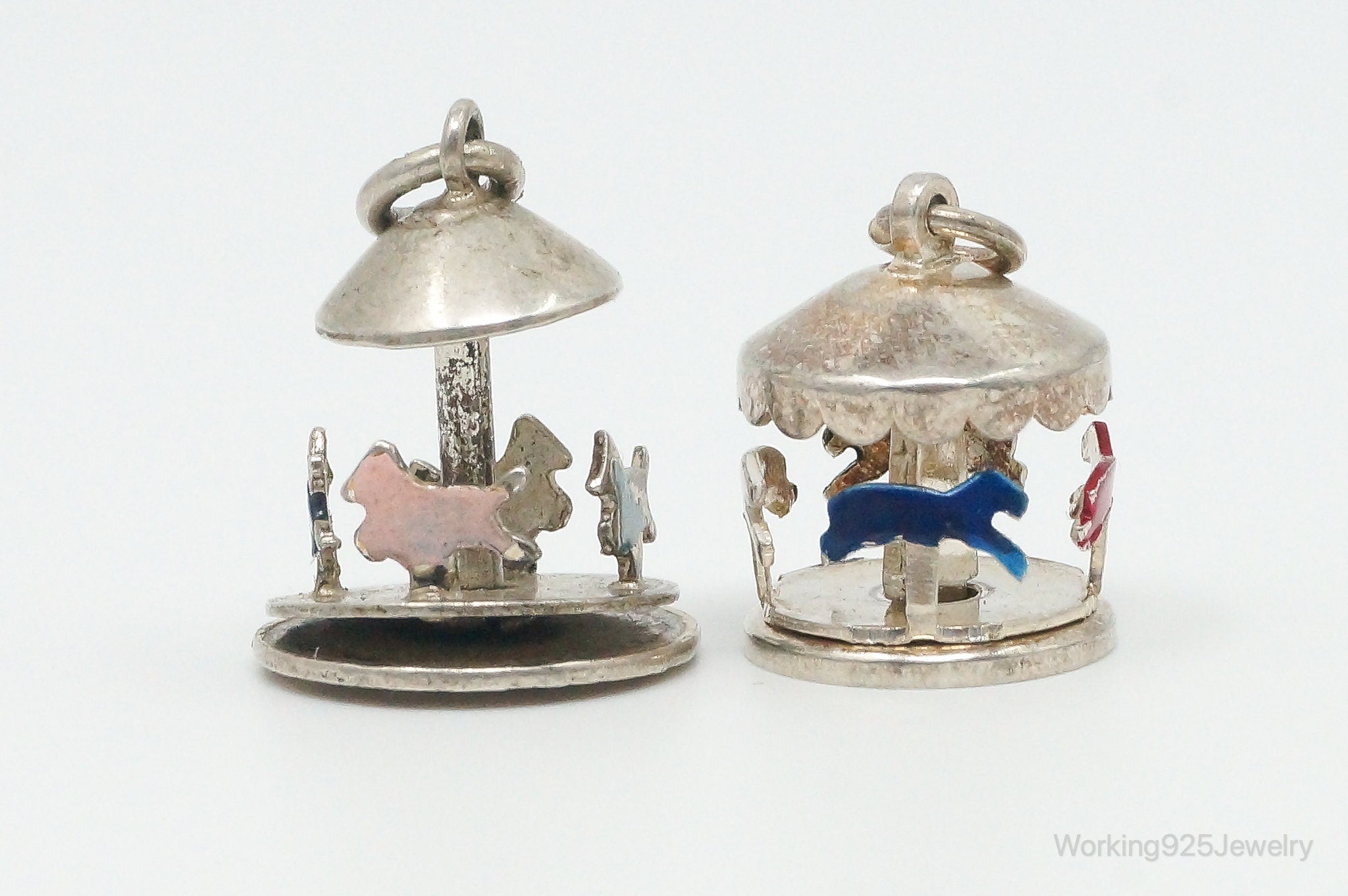 Vintage Antique Merry-Go-Round Carousel Moving Enamel Sterling Silver Charms