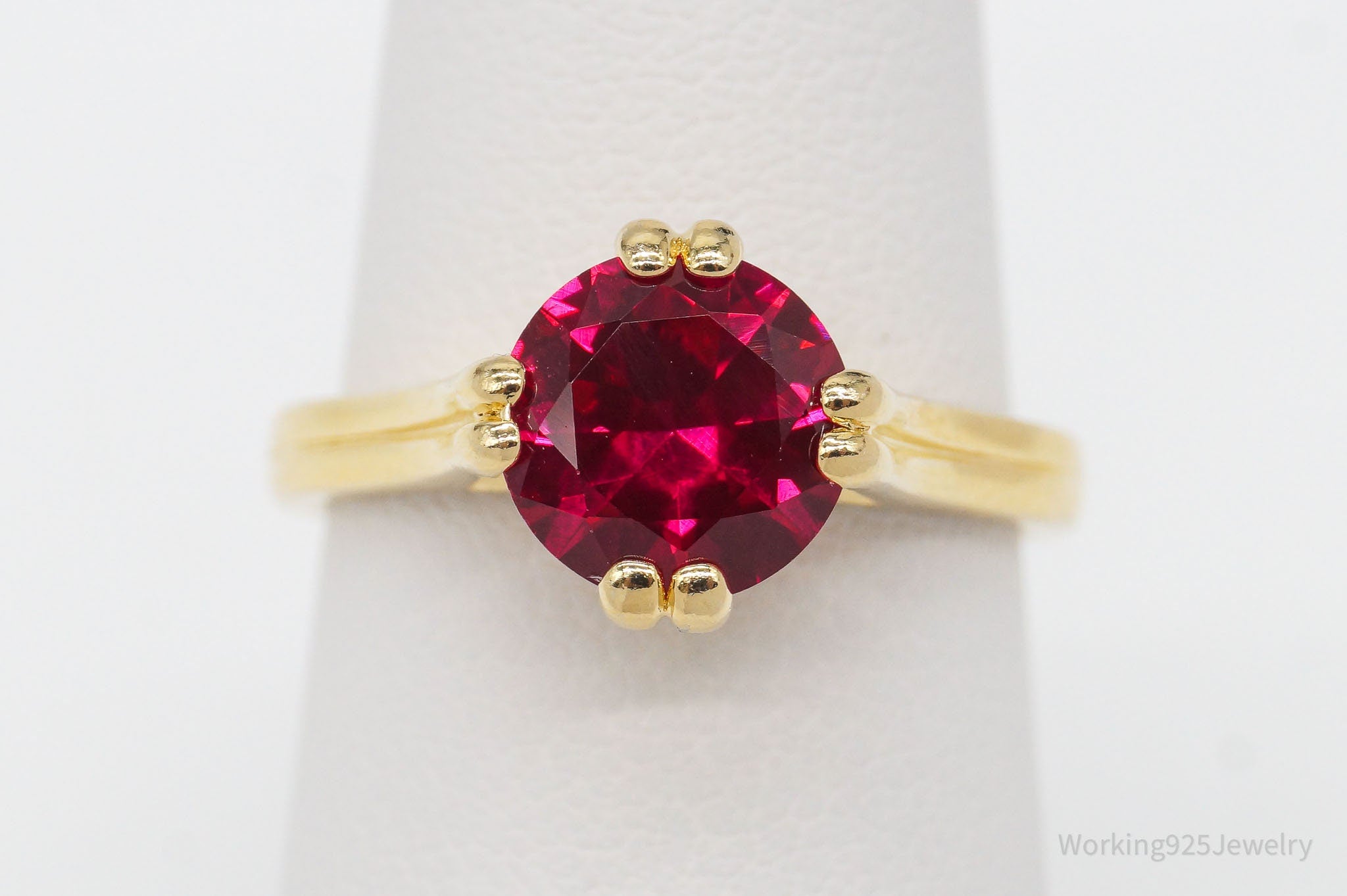 Designer Ruby 18K Gold Over Sterling Silver Ring - Size 6.75