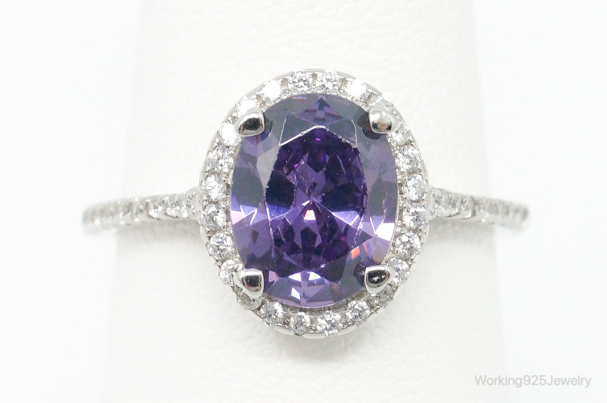 Large Amethyst Cubic Zirconia Sterling Silver Ring Size 7.25