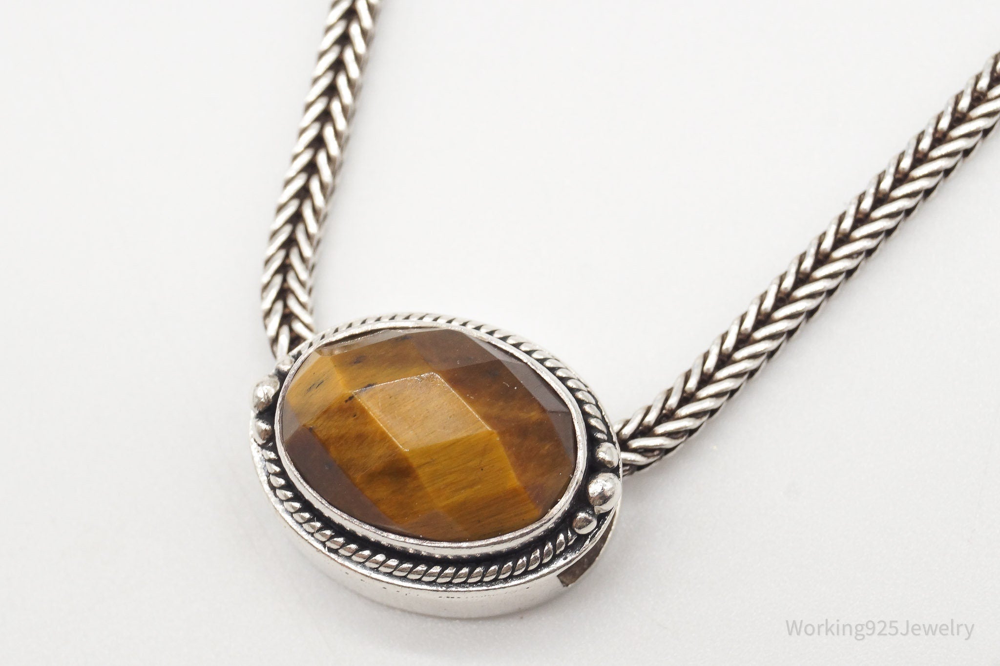 Vintage Designer Lori Bonn Tigers Eye Sterling Silver Necklace