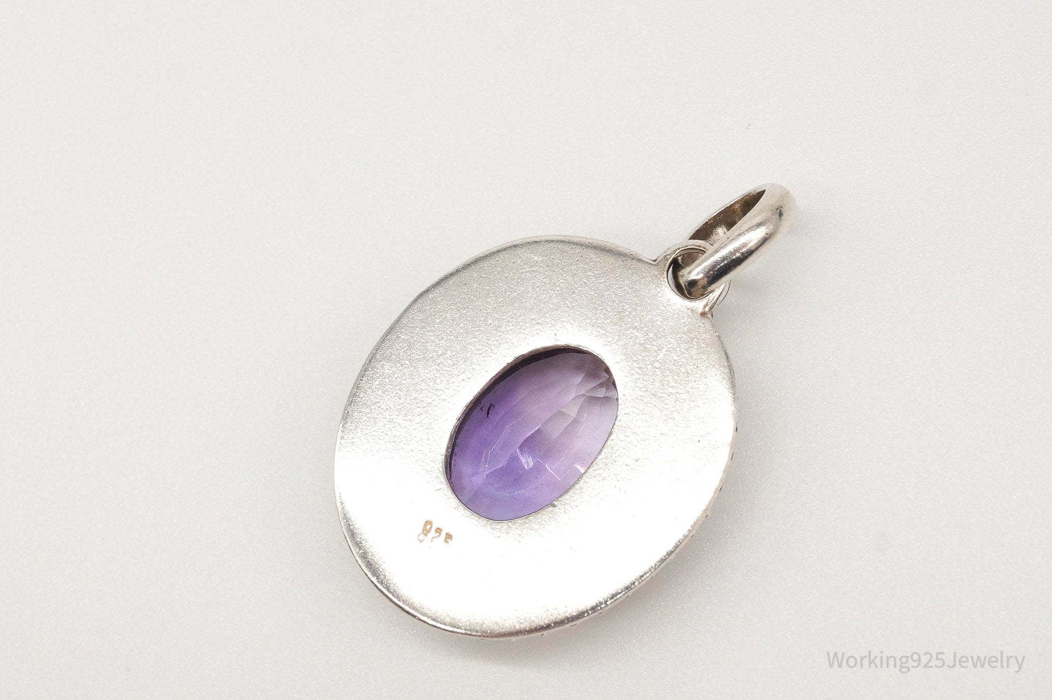 Large Vintage Amethyst Two Tone Sterling Silver Pendant