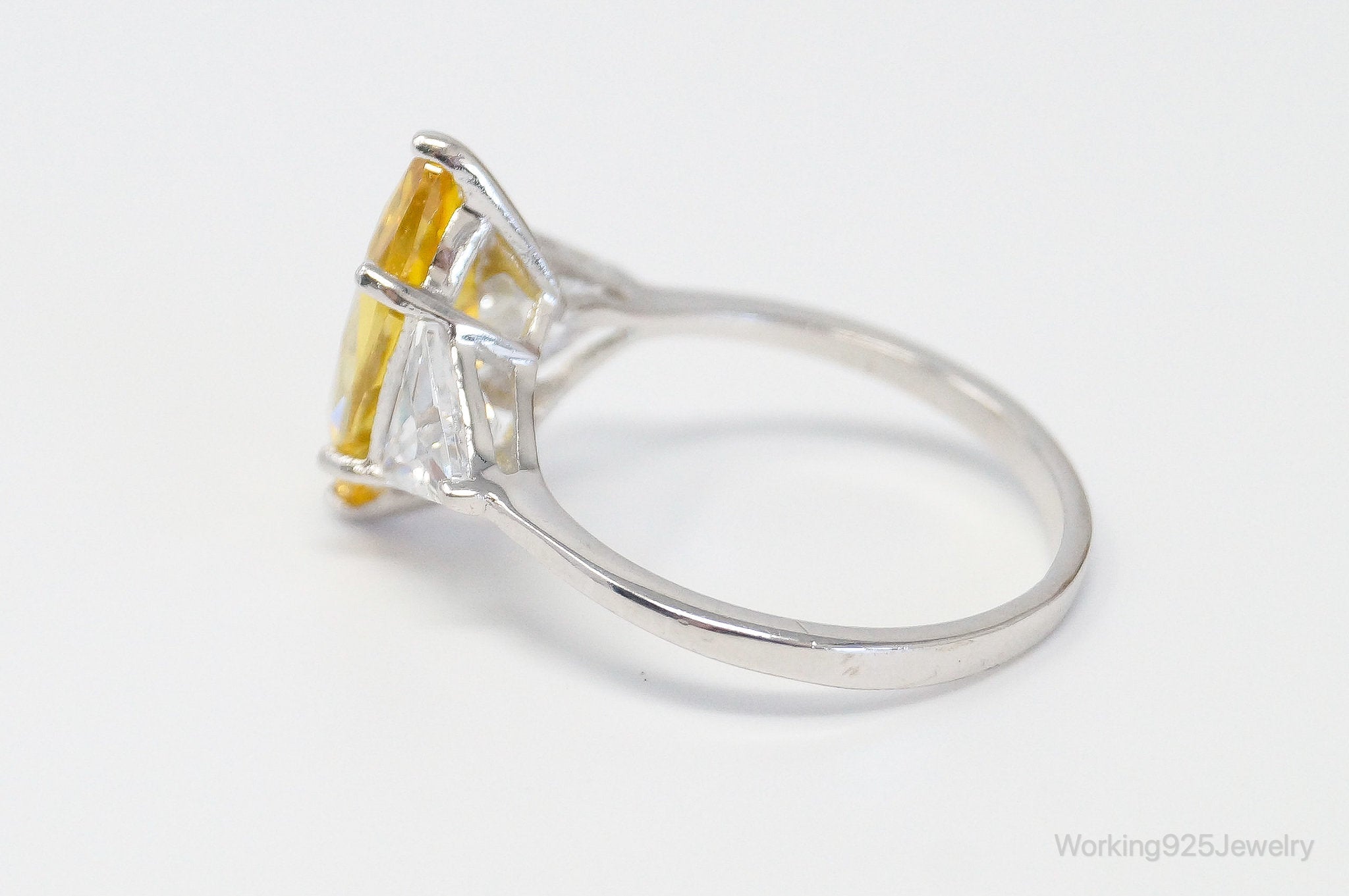 Large Citrine Cubic Zirconia Sterling Silver Statement Ring - Size 9